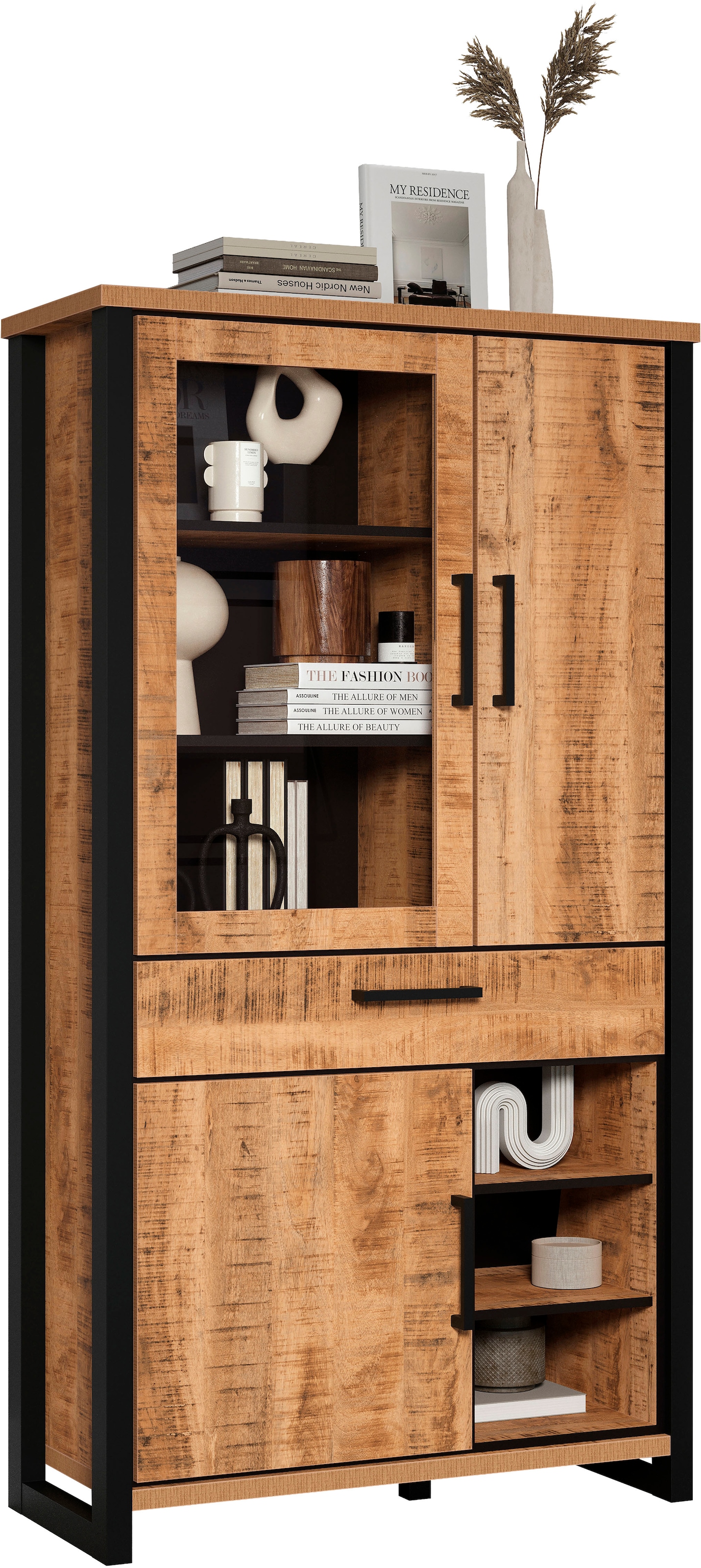 Home affaire Vitrine "Elda" 1 Stk. tlg. Vitrine mit 3 Türen & 1 Vollauszug günstig online kaufen