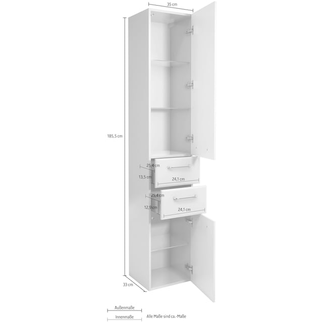 PELIPAL Hochschrank »Quickset«, Breite 35 cm, Höhe 185,5 cm,  Glaseinlegeböden, Türdämpfer bestellen | BAUR