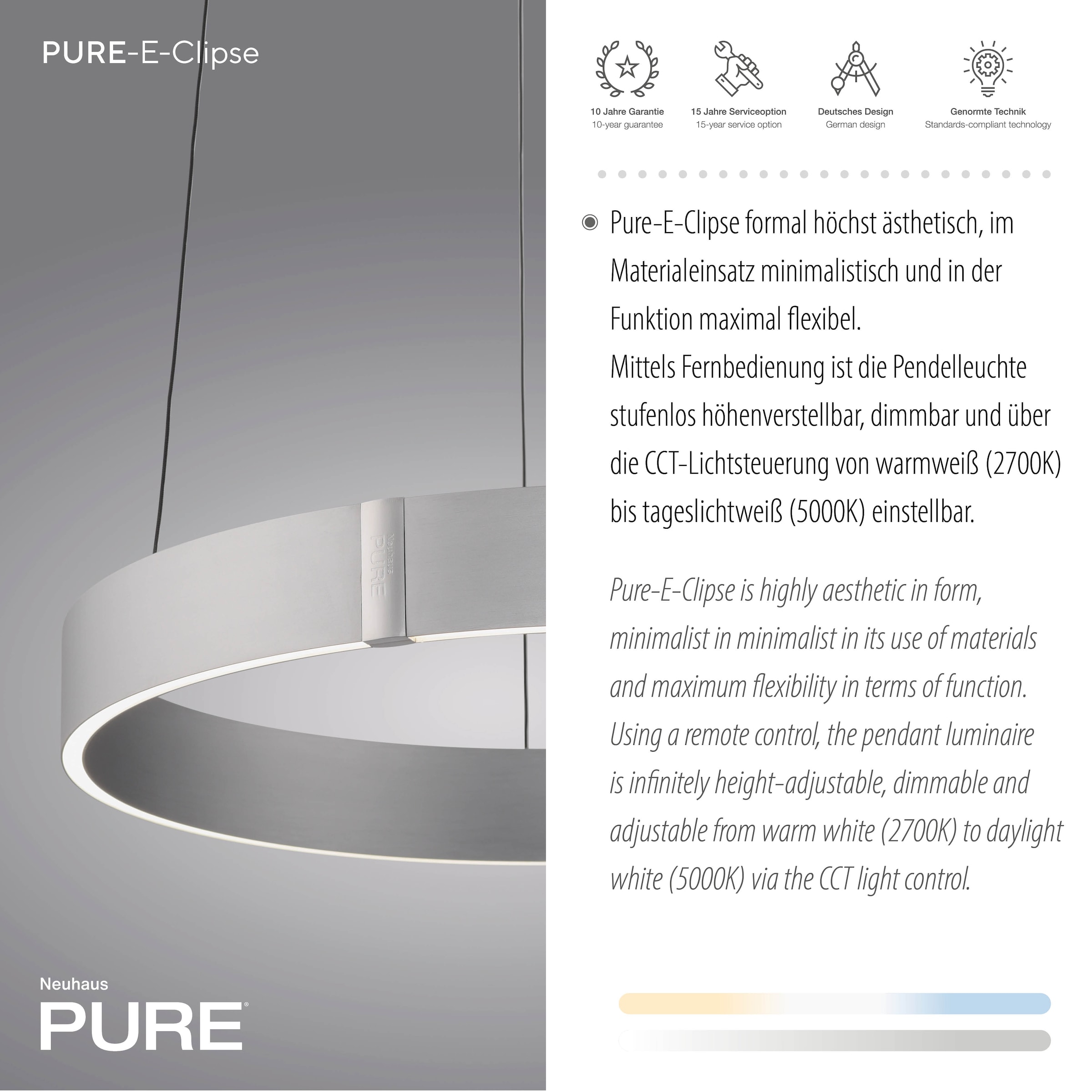 Neuhaus PURE LED Pendelleuchte »PURE E-Clipse« LED-Board 1 Stk. warmweiß - kaltweiß e-LIFT®-Funktion, CCT, dimmbar über Fernbedíenung