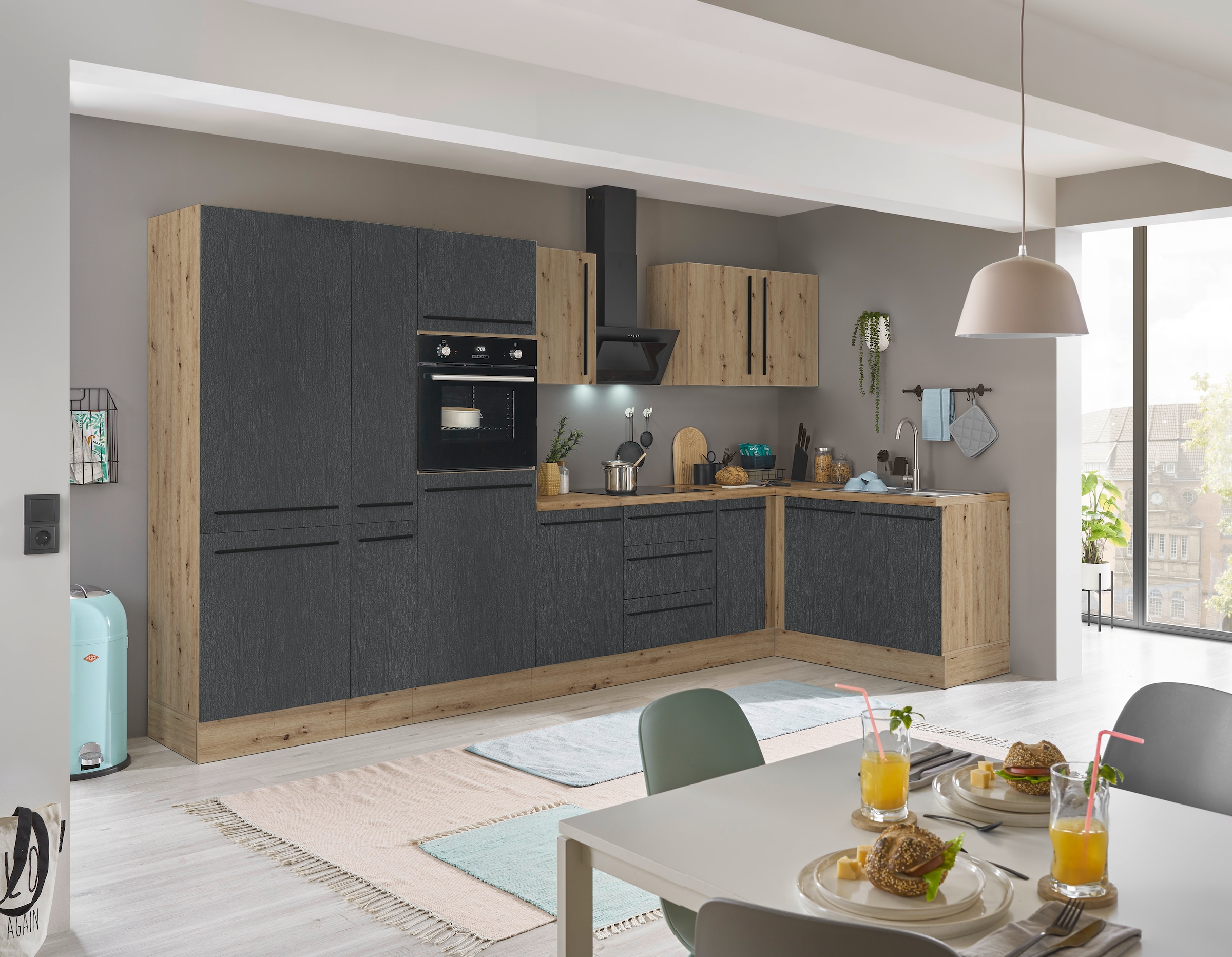 KOCHSTATION Winkelküche »Florida, Stellbreite 360x165 cm«, wahlweise mit E-Geräten, mit Softclose für Türen und Schubkästen