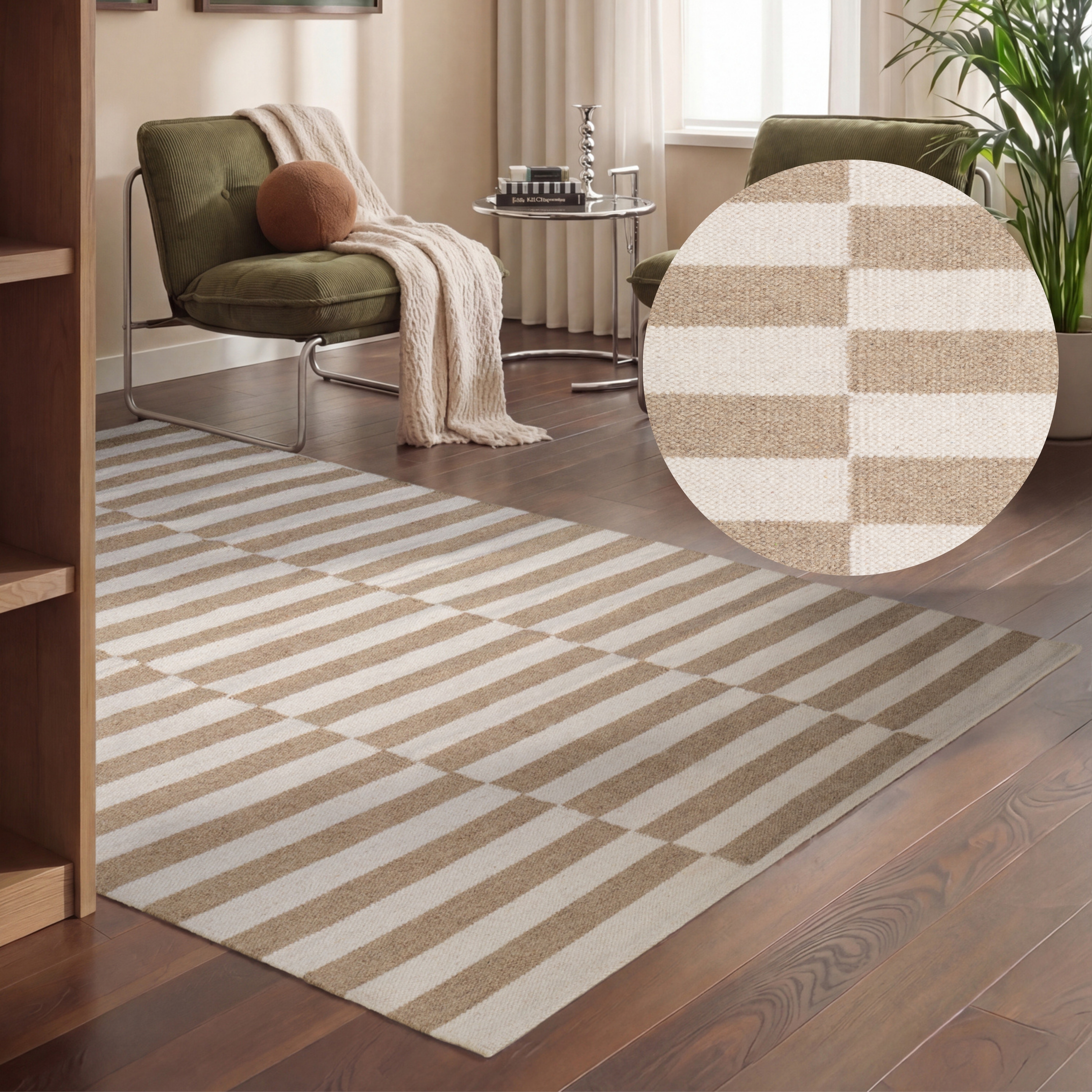 HANSE Home Wollteppich "Vika, schwarz-weiss" rechteckig 5 mm Höhe Handgewebt, Wolle, Natur, Läufer, Wohnzimmer, Schlafzimmer, Streifen