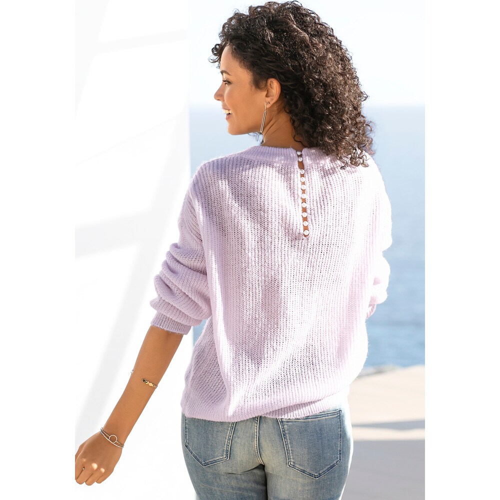 V-Ausschnitt-Pullover, mit Zierperlen im Rücken, eleganter Strickpullover