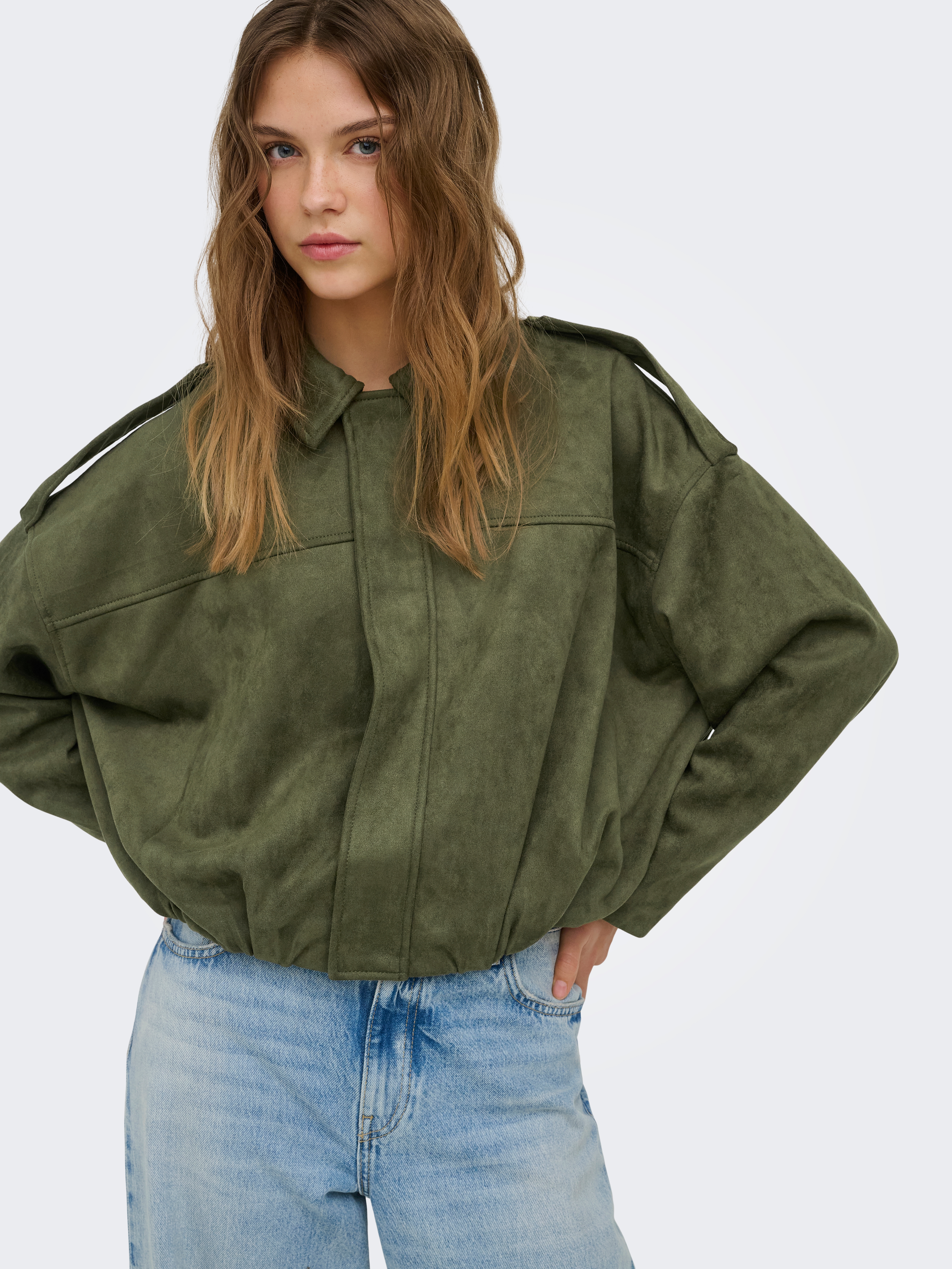 ONLY Blouson "ONLMOON-STINA FAUX SUEDE BOMBER PNT NOOS" Materialmix, Wildlederimitat