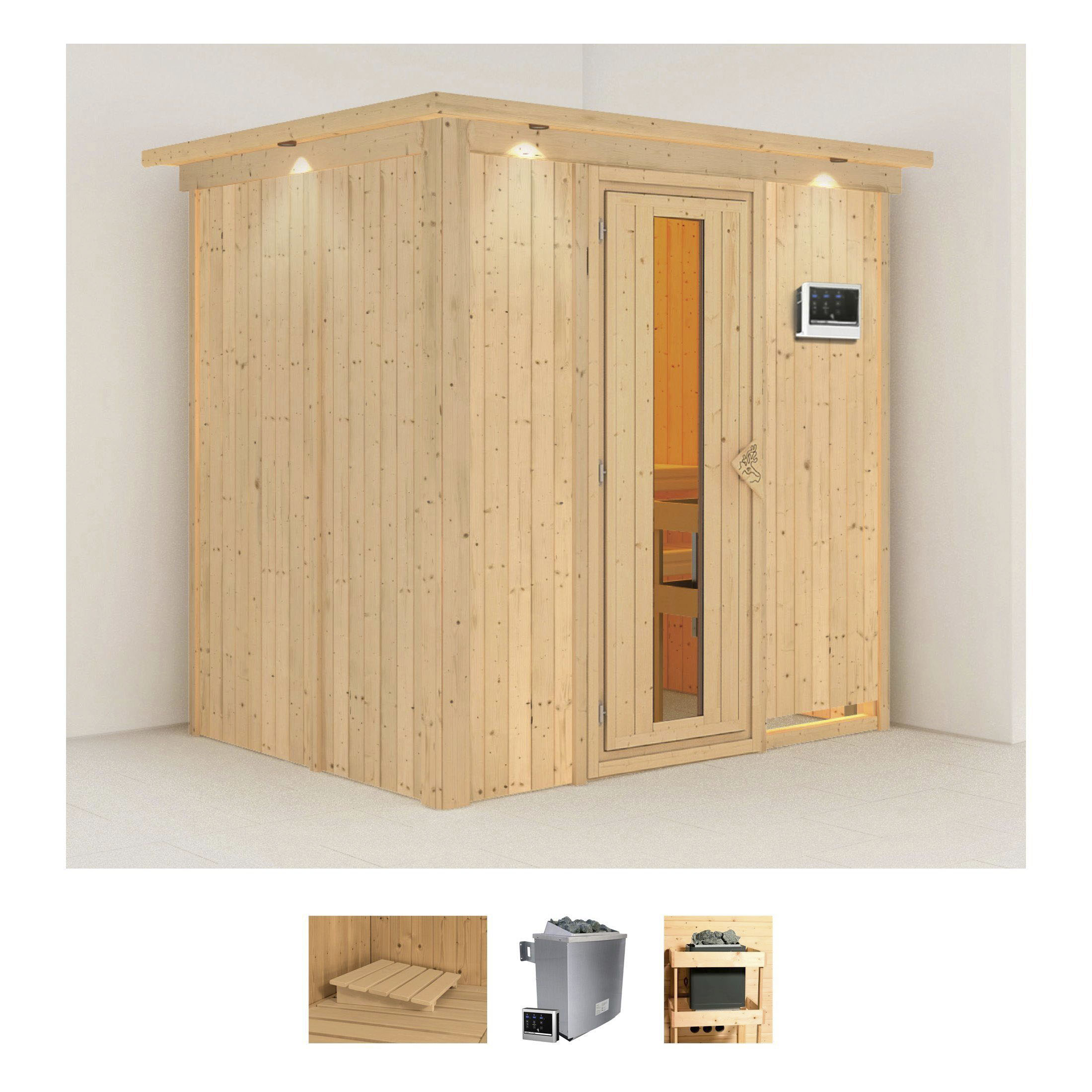 Karibu Sauna "Bedine" Set, Ofen 9 KW externe Strg easy