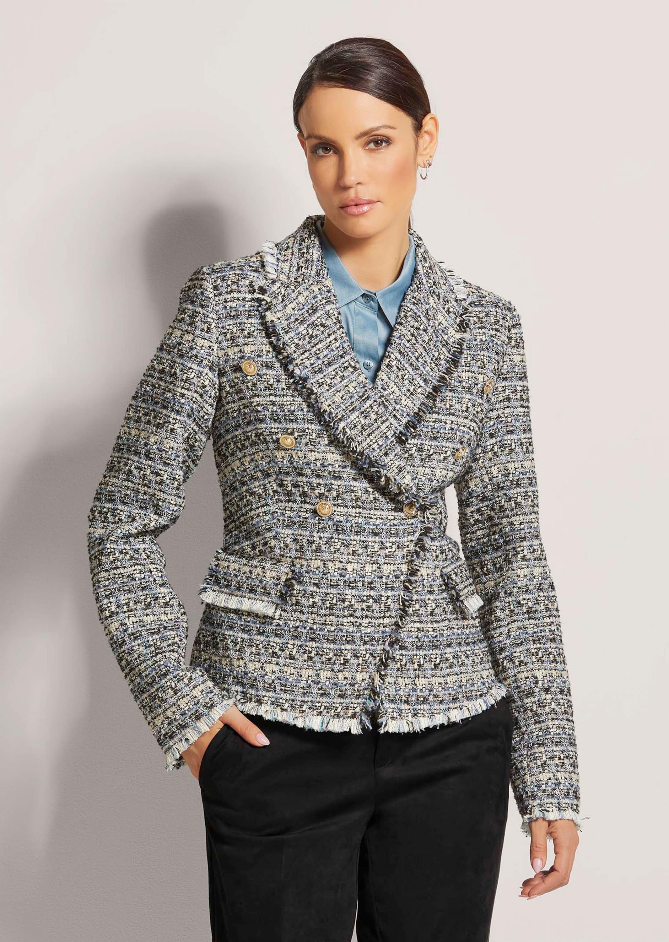 MADELEINE Jerseyblazer »Blazer Kurzer Tweed-Blazer mit Fransen«