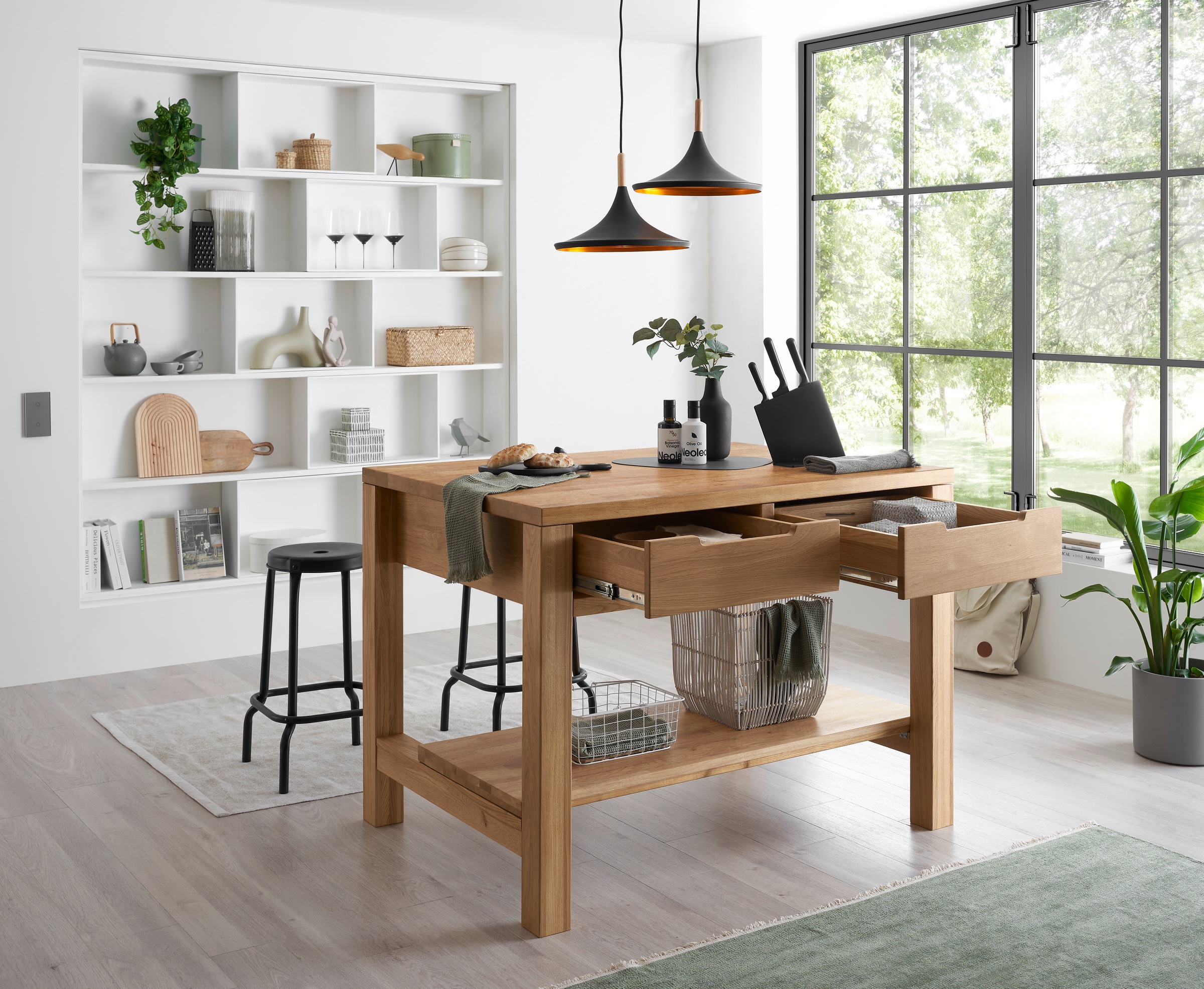 BASIC by Balculina Kücheninsel »Ponza, Kücheninsel BxHxT 122x91x90 cm«, Breite 122cm, Massivholz, Softclose und Vollauszug