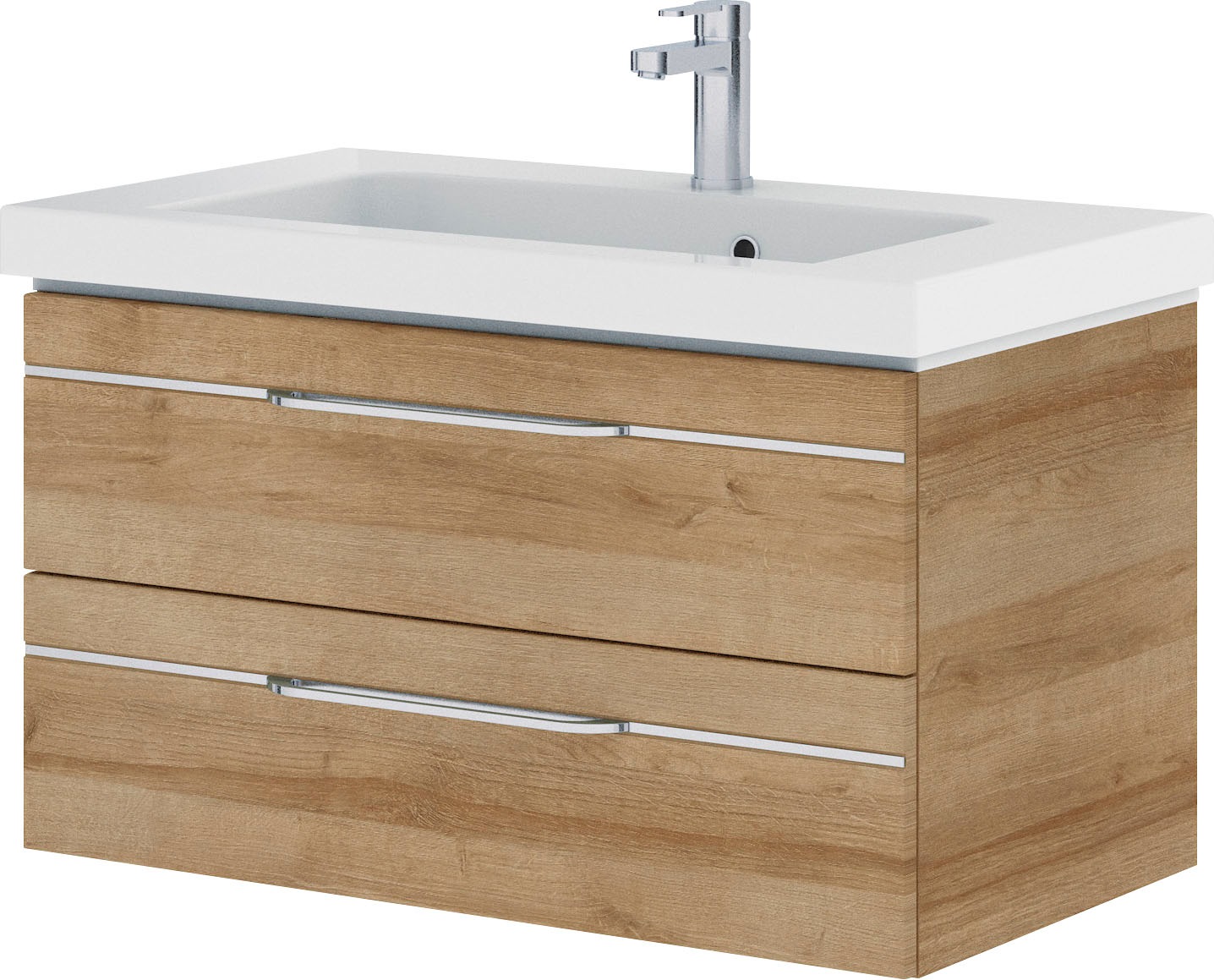 Saphir Badmöbel-Set »Balto Sprint 4-teilig, Mineralmarmor-Waschtisch mit LED-Spiegelschrank«, (5 St.), Midischrank und Unterschrank, inkl Türdämpfer, 5 Türen, 5 Schubladen