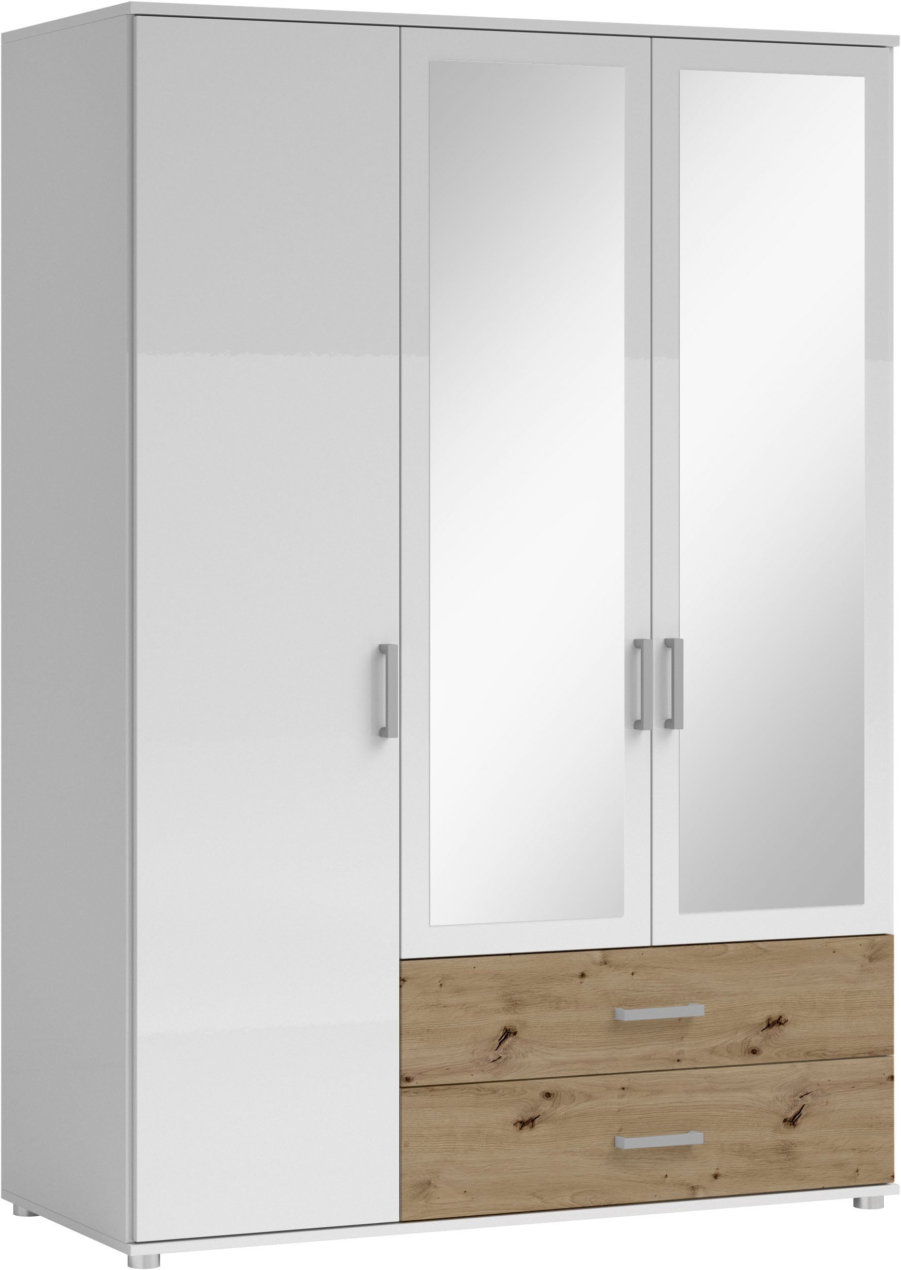 Schlafkontor Drehtürenschrank »Ivar Kleiderschrank mit Spiegel«, inklusive 2 Spiegeltüren und 2 farblich abgesetzten Schubkästen