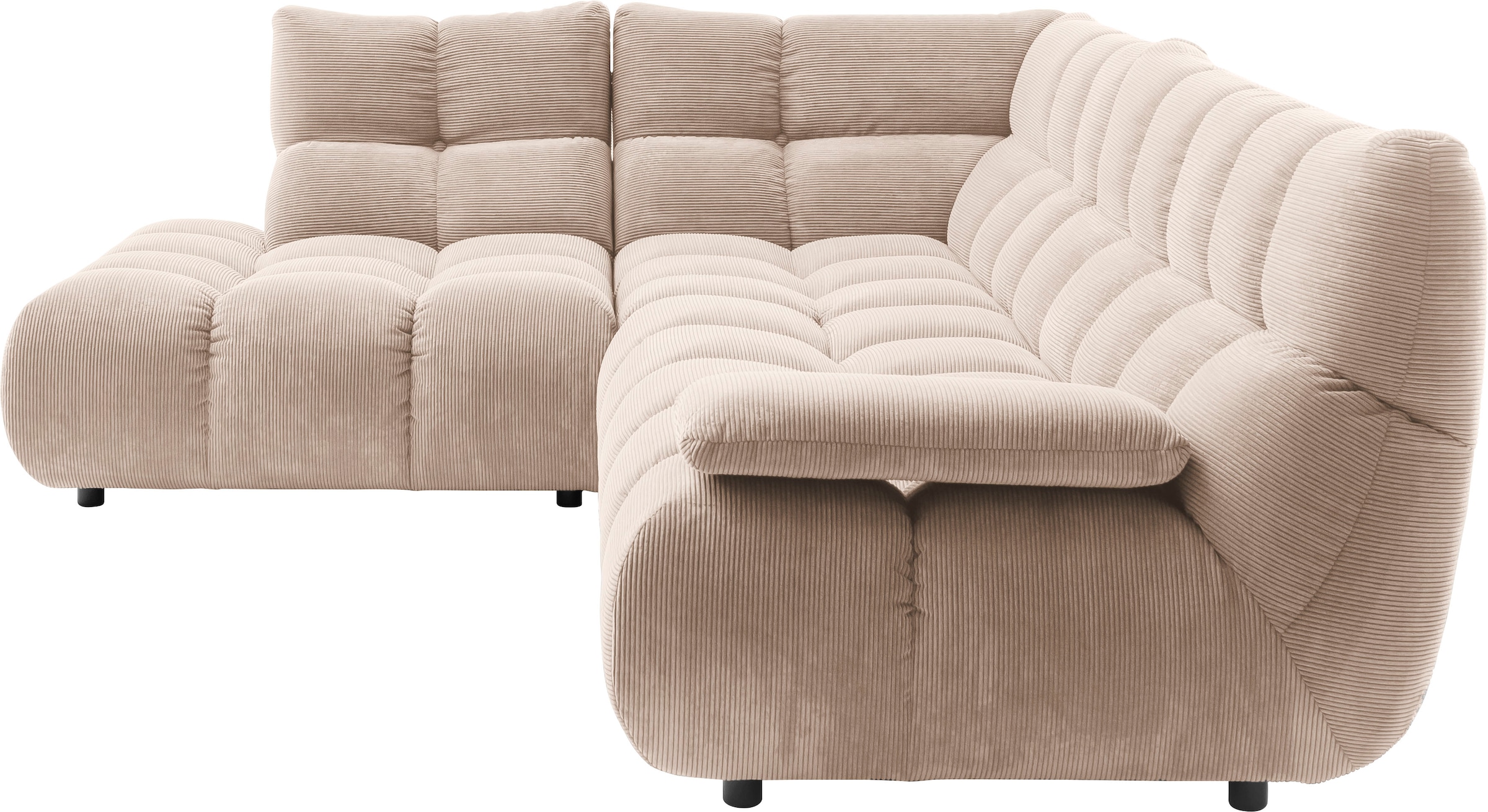 Home affaire Ecksofa "Cozy Bubble, mit klappbarer Armlehne, Breite 324 cm" mit eleganter Steppung, Rundumbezug & weicher Polsterung