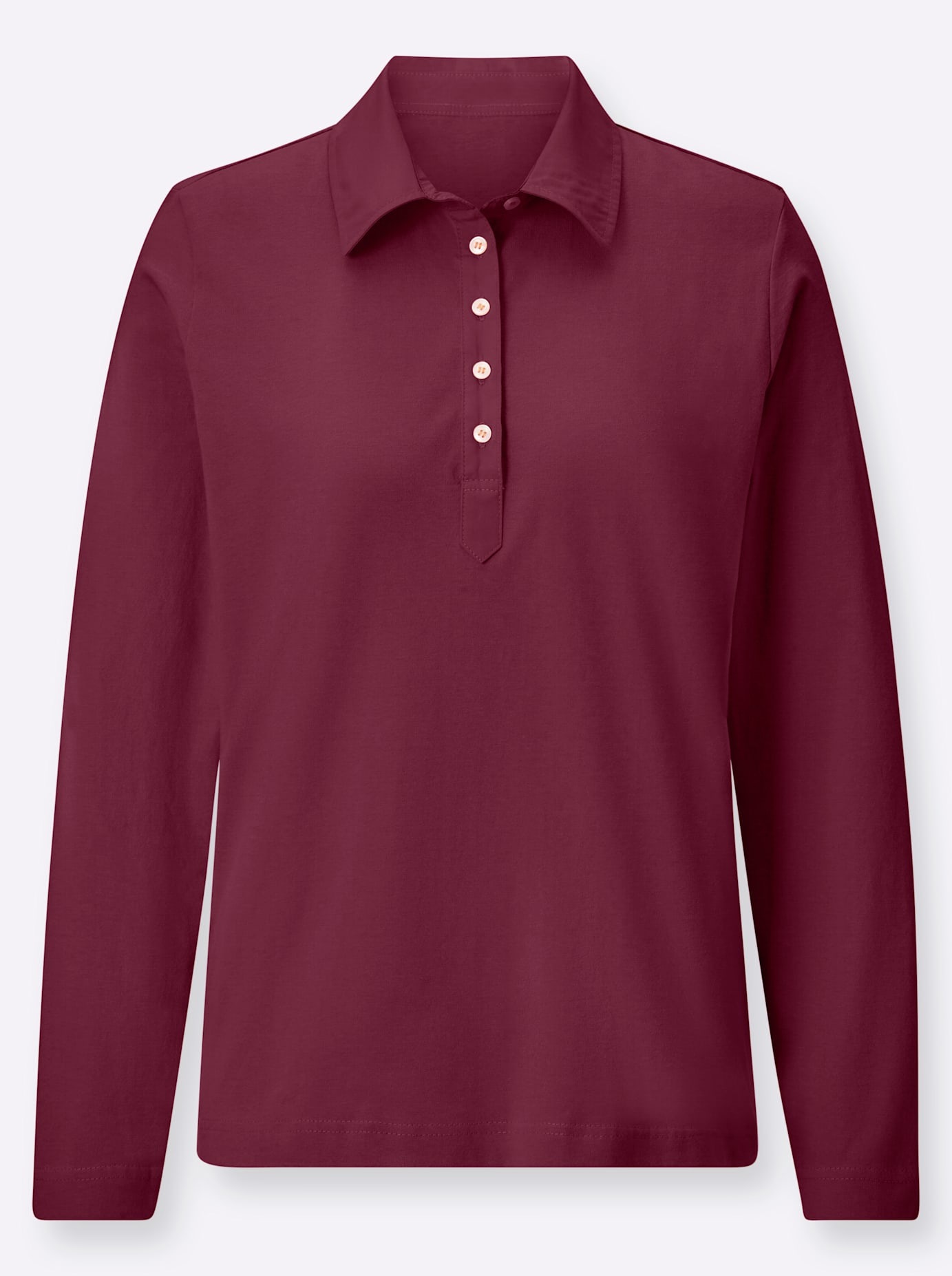 Langarm-Poloshirt CASUAL LOOKS "Poloshirt", Damen, Gr. 40, rot (bordeaux), 100% Baumwolle, Webstoff:100% Baumwolle, unifarben, ohne Ausschnitt, Shirts 3
