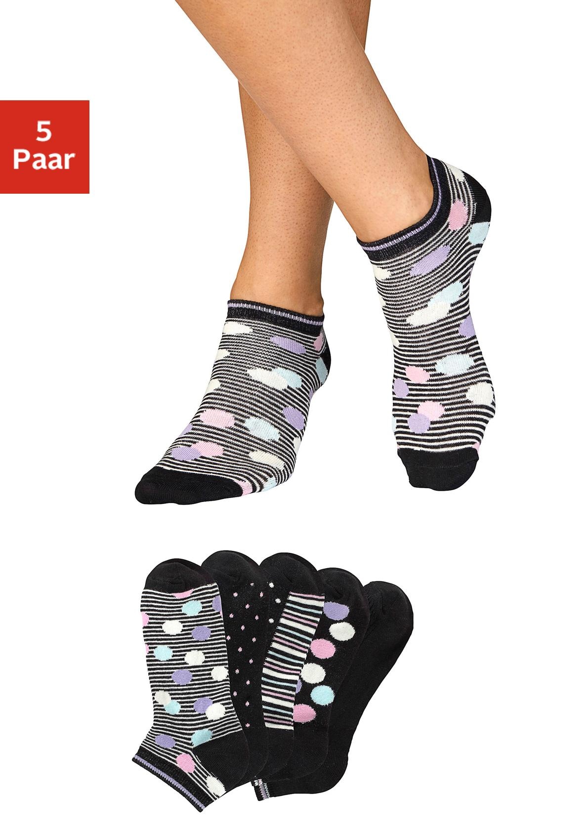 Bench. Sneakersocken "Damen bunte Söckchen, unterschiedliche Designs" Packung, 5 Stk. tlg. gestreift und gepunktet