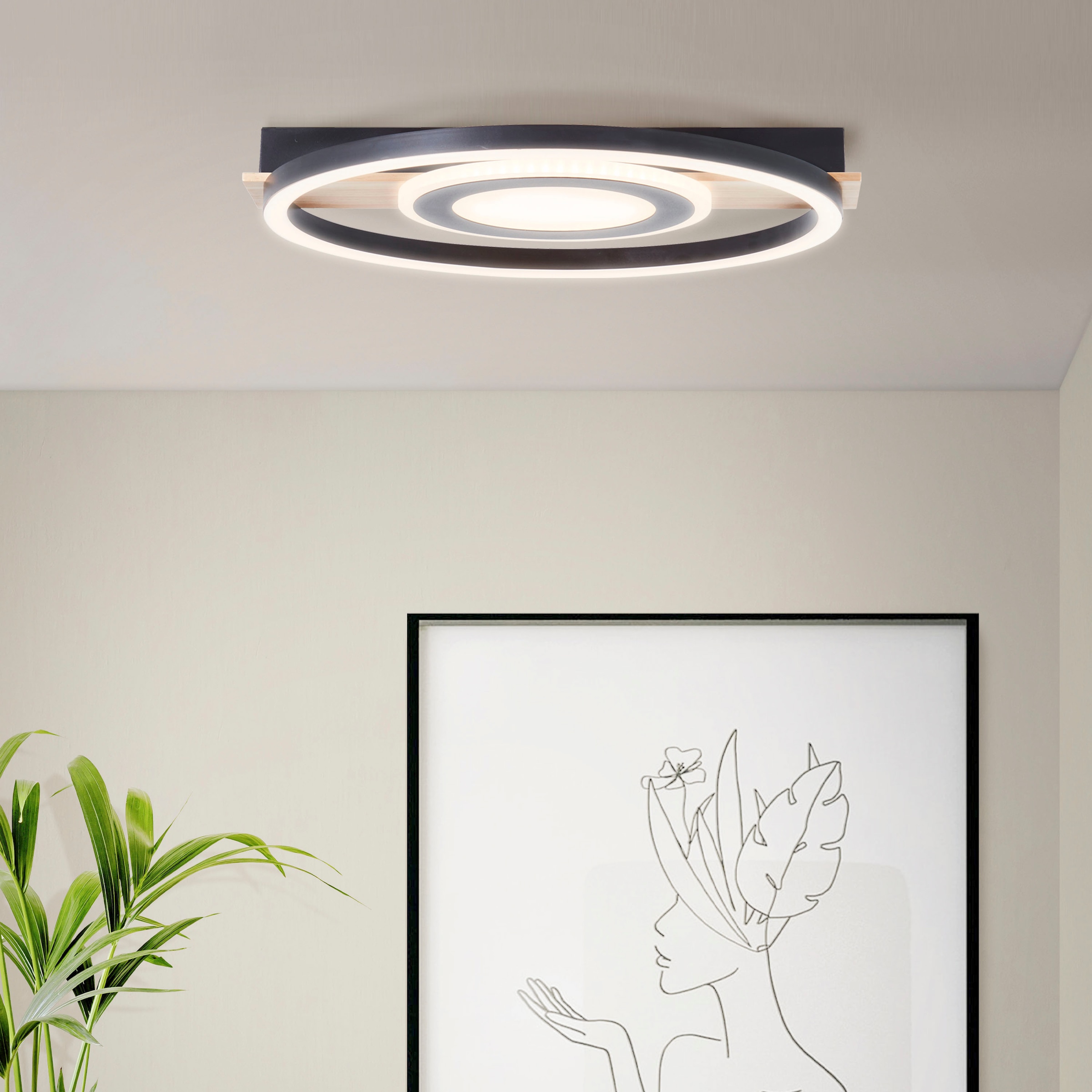 my home LED Deckenleuchte »Lysann«, 39 x 37 cm, 22 W, 2900 lm, 3000 K, Holz/ Metall, braun/schwarz | BAUR