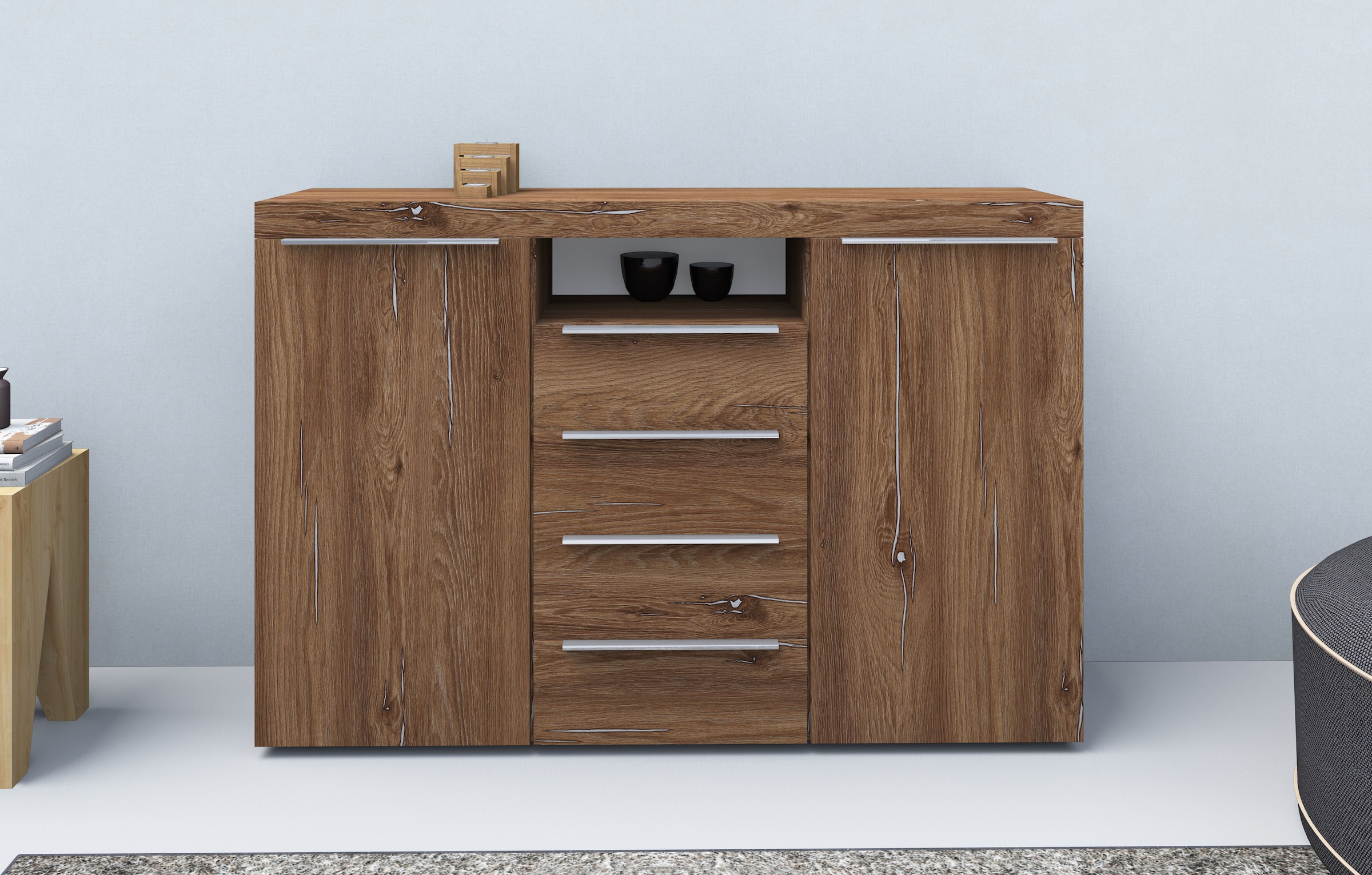 borchardt Möbel Highboard "Durban, Breite 139cm, Kommode mit glänzenden Met günstig online kaufen