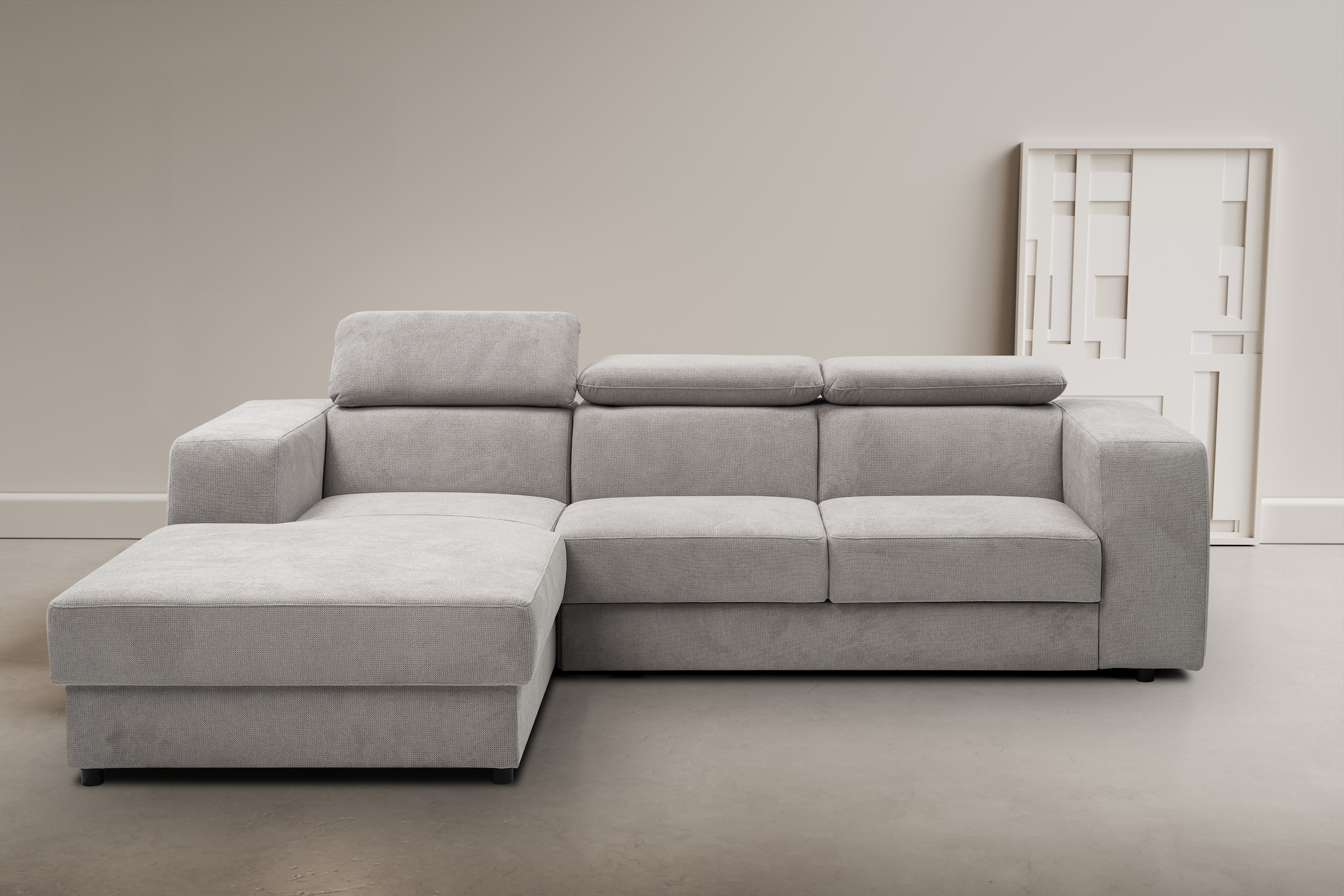 WERK2 Ecksofa "Cherry 270 x 192 cm modern und bequem" Luxus-Microfaser Chenille, L-Form, XXL, Schlaffunktion, Bettkasten