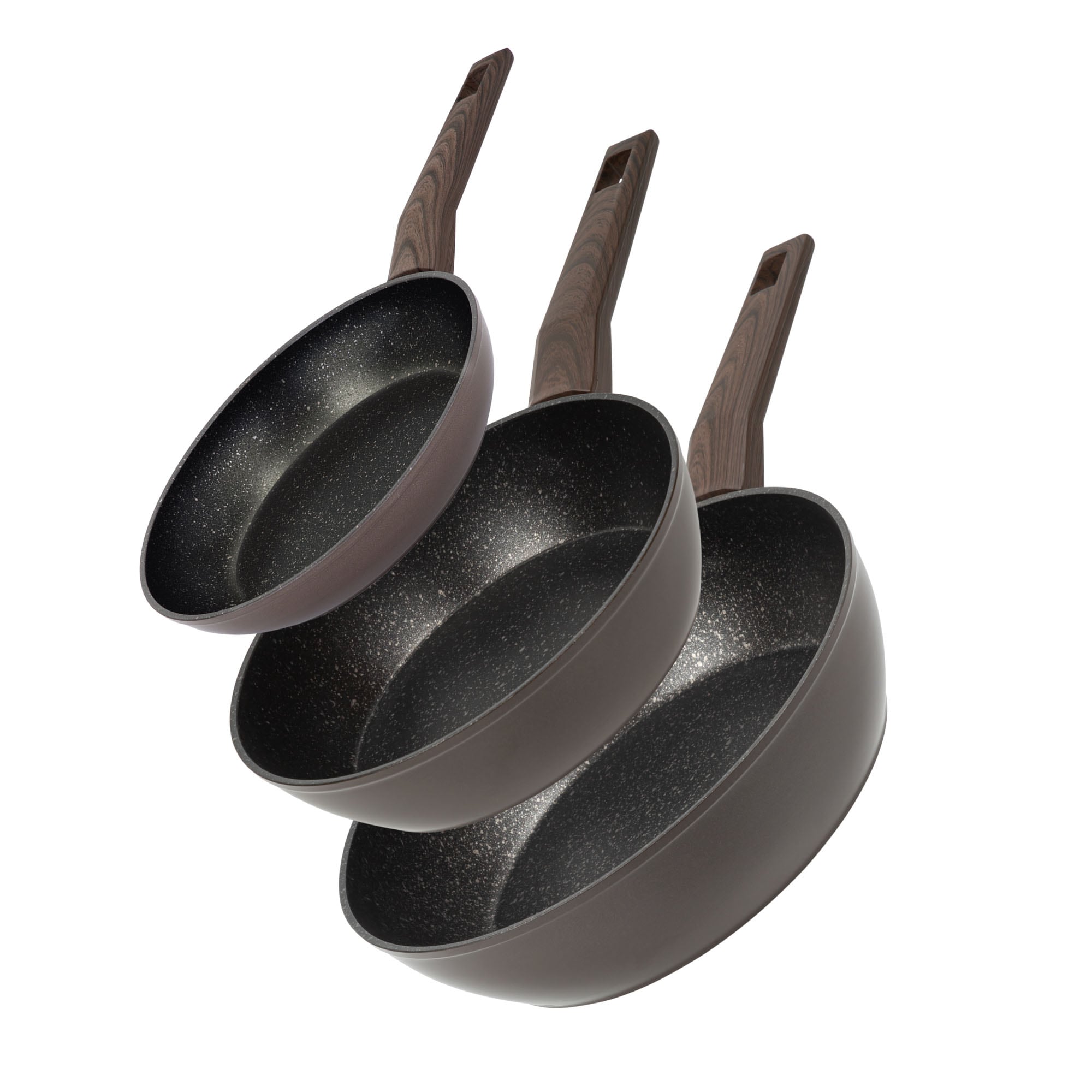 RESTO Kitchenware Pfannen-Set "Carina antihaftbeschichtet und spülmaschinenfest" Aluminium Set, 1x Bratpfanne Ø 20 cm, 2x tiefe Bratpfanne Ø 24/28 cm, 3 tlg. für alle Herdarten geeignet, auch Induktion