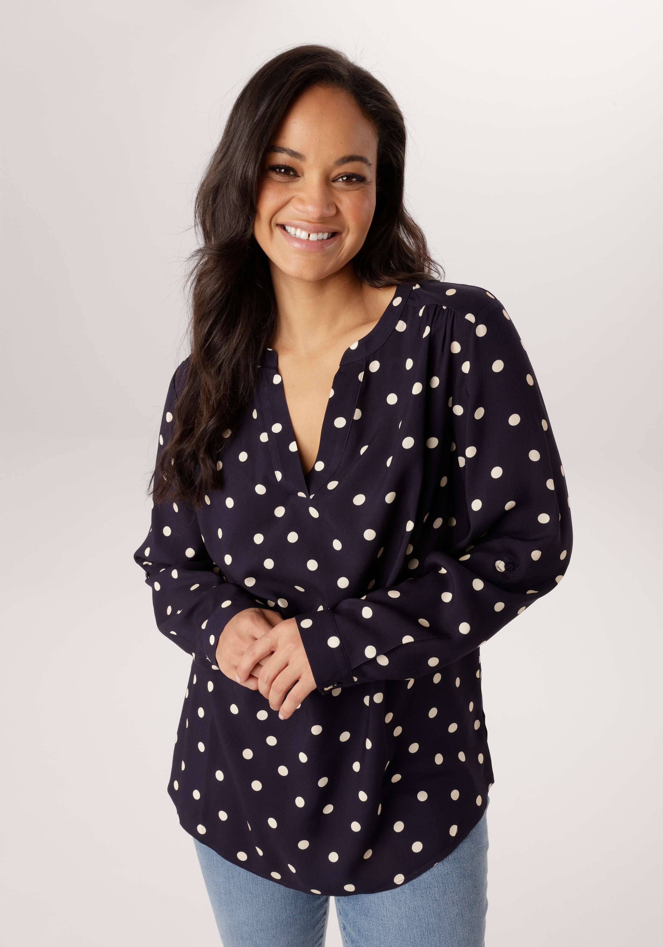 Aniston PLUS Schlupfbluse in trendigem Pünktchendessin - NEUE KOLLEKTION günstig online kaufen