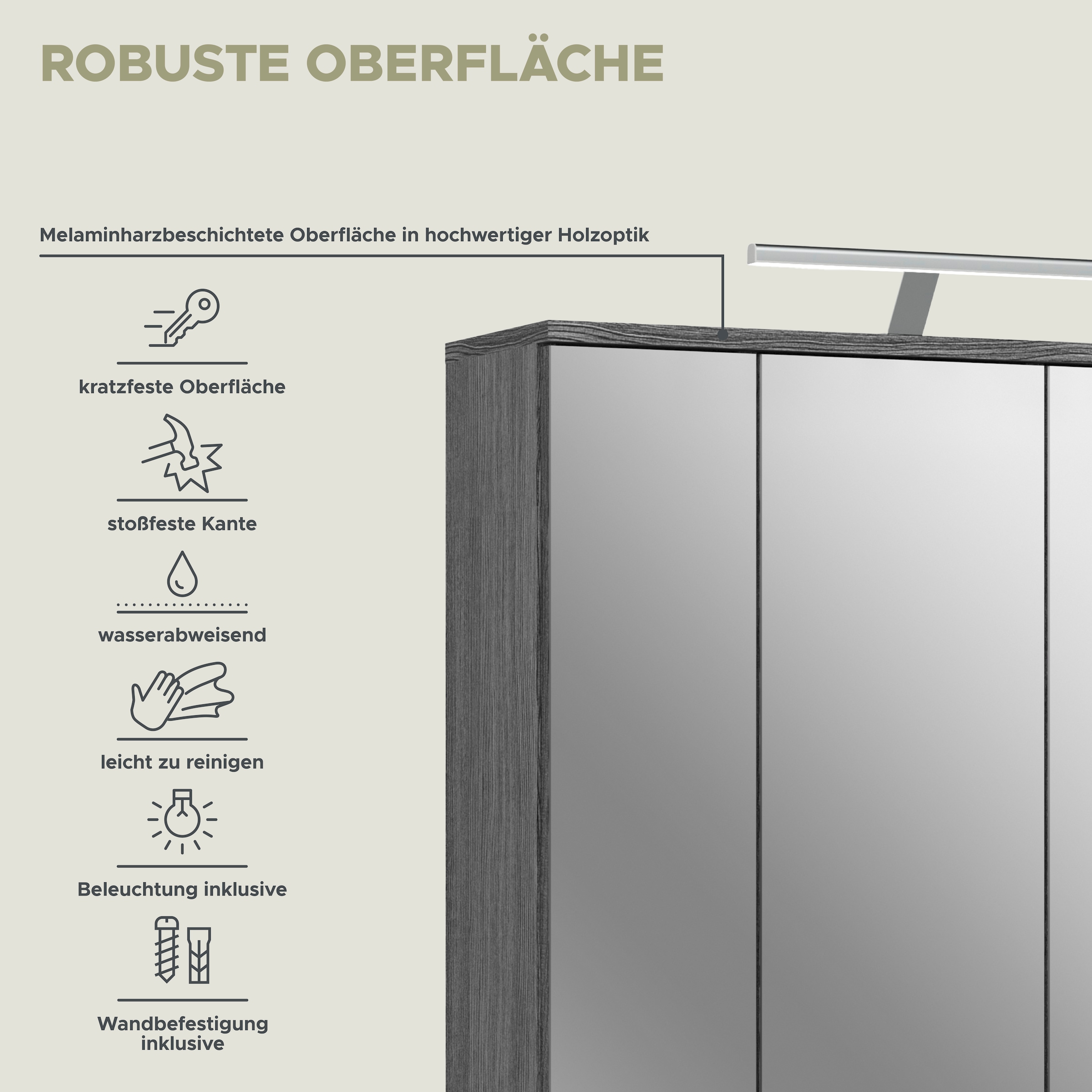 welltime Badezimmerspiegelschrank »LUCCA, TOPSELLER!, Breite 60cm, inkl. LED Beleuchtung, 3 Spiegeltüren«, (Set, 2 St.), Badmöbel, Badschrank, Schrank, Wandschrank, Bad, Badezimmer
