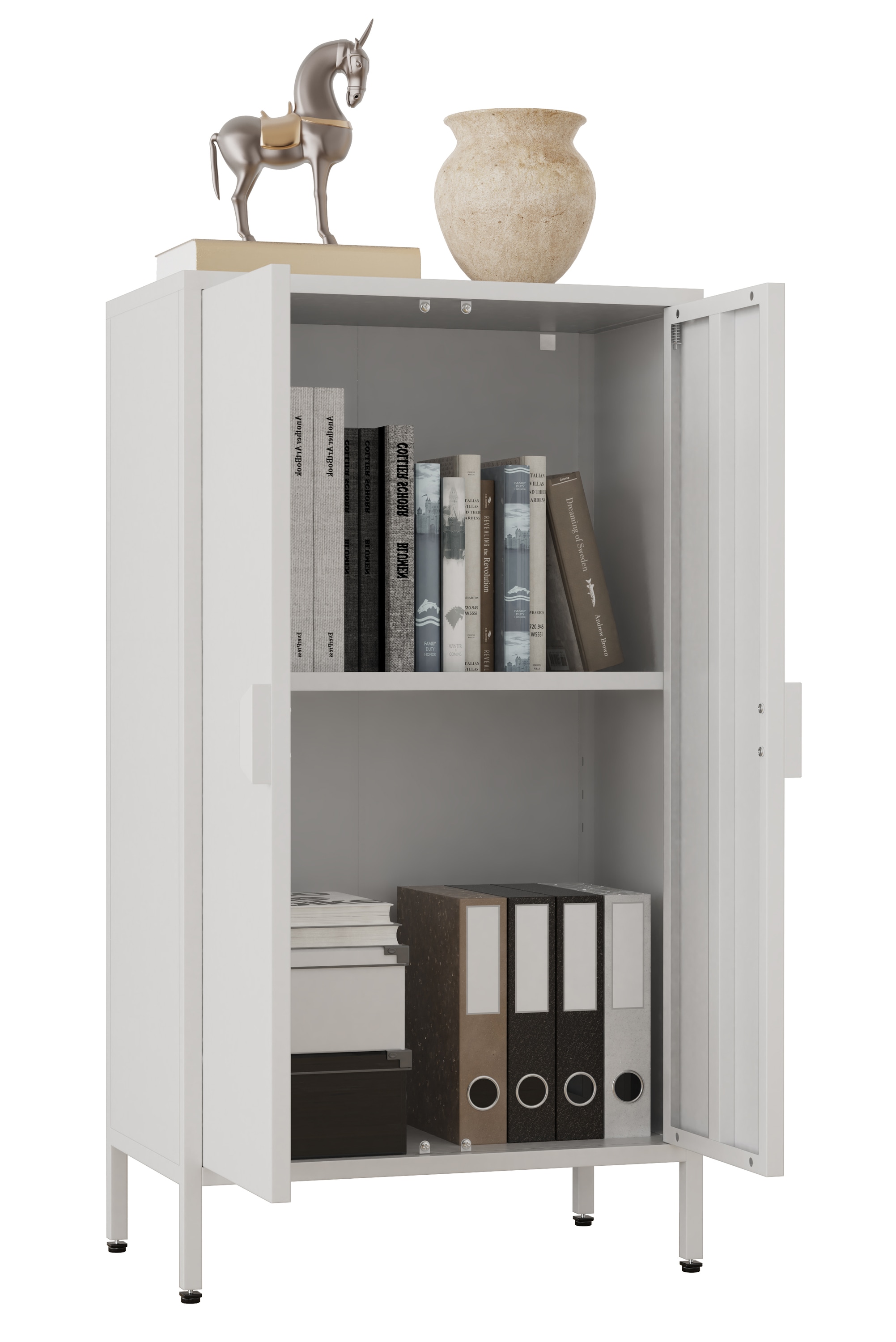 Kommode VCM, B:60cm T:35cm, weiß, Schlafzimmer, Sideboards, "Stahl Kommode Sideboard Schrank Drehtüren Flokas M"