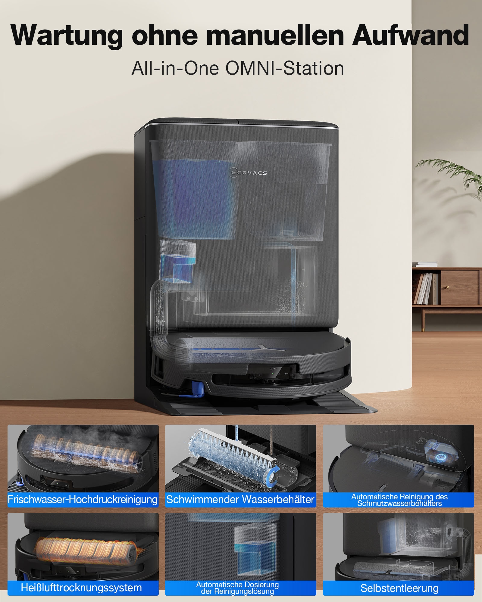 ECOVACS Nass-Trocken-Saugroboter »DEEBOT T90 PRO OMNI (Black)« Saug-und Wischroboter mit All-in-One Station und 30.000 Pa Saugkraft