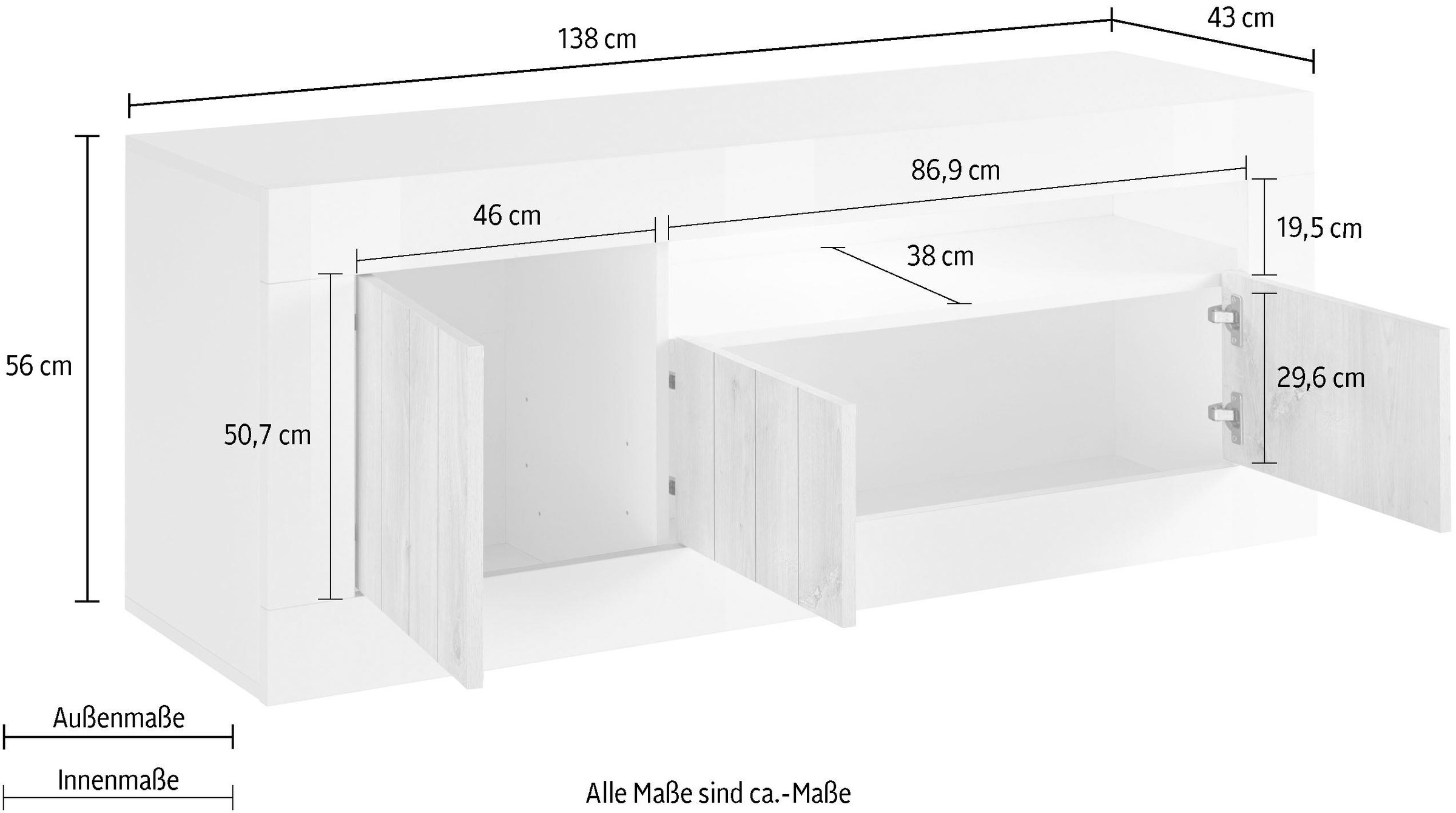 INOSIGN Lowboard "Urbino", Breite 138 cm günstig online kaufen