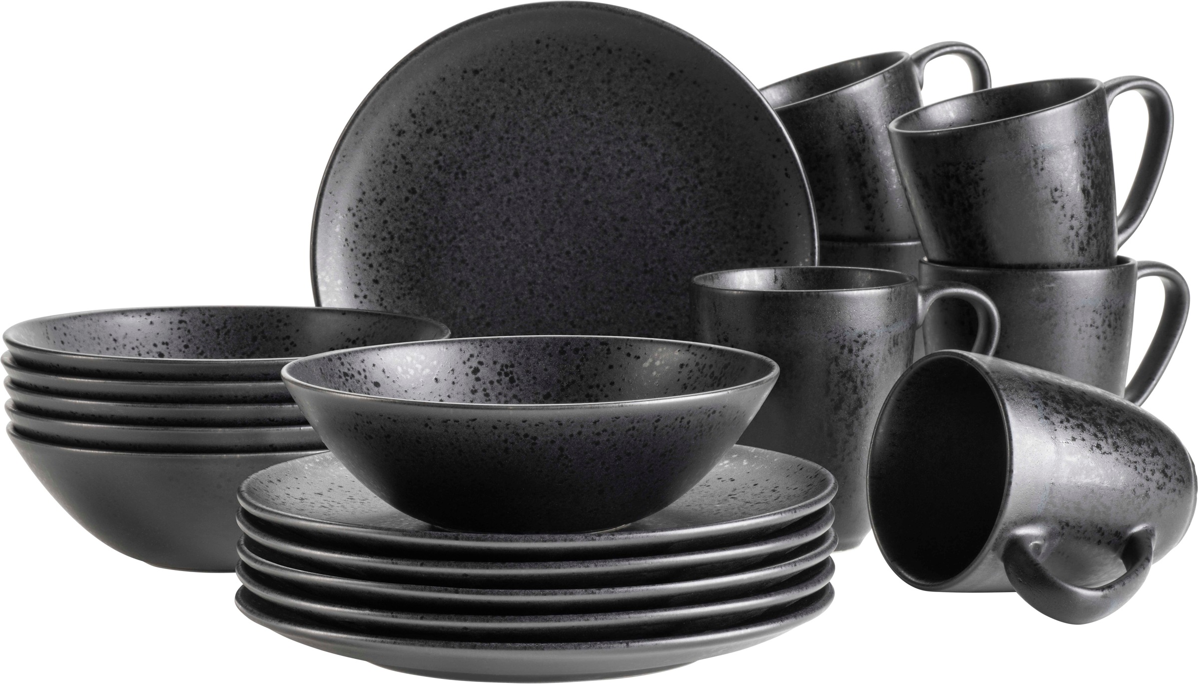 Mäser Schwarz Frühstücks-Geschirrset "Essential Frühstücks Set Steinzeug" Geschirr-Set Service von Baur