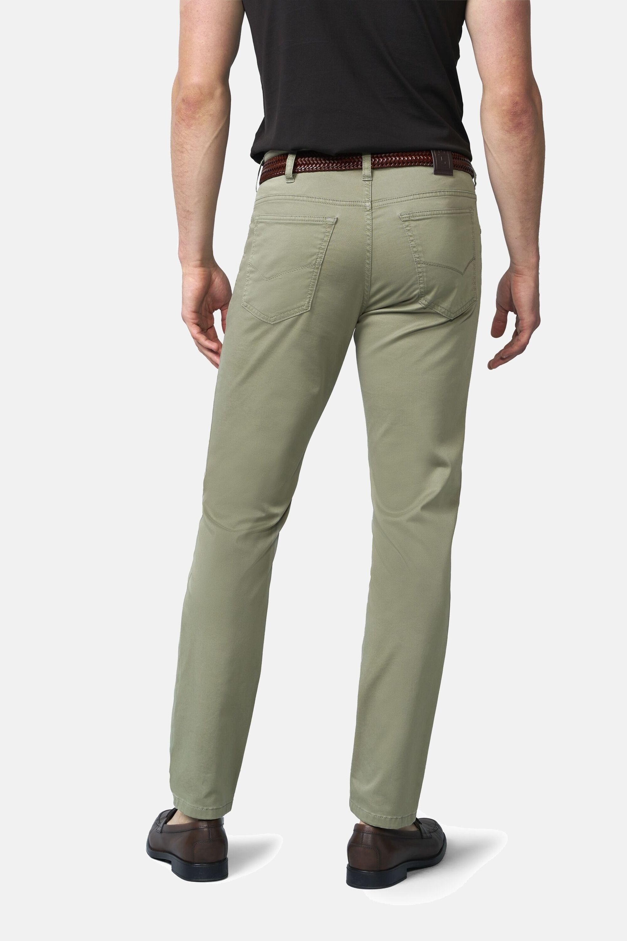 Chinos MEYER "M5 Five Pocket", Damen, Gr. 32, Länge 34, grün, 89% Baumwolle, 8% Elastomultiester, 3% Elasthan, unifarben, regular fit lang, Hosen, M5 Five aus High Performance Satin 2