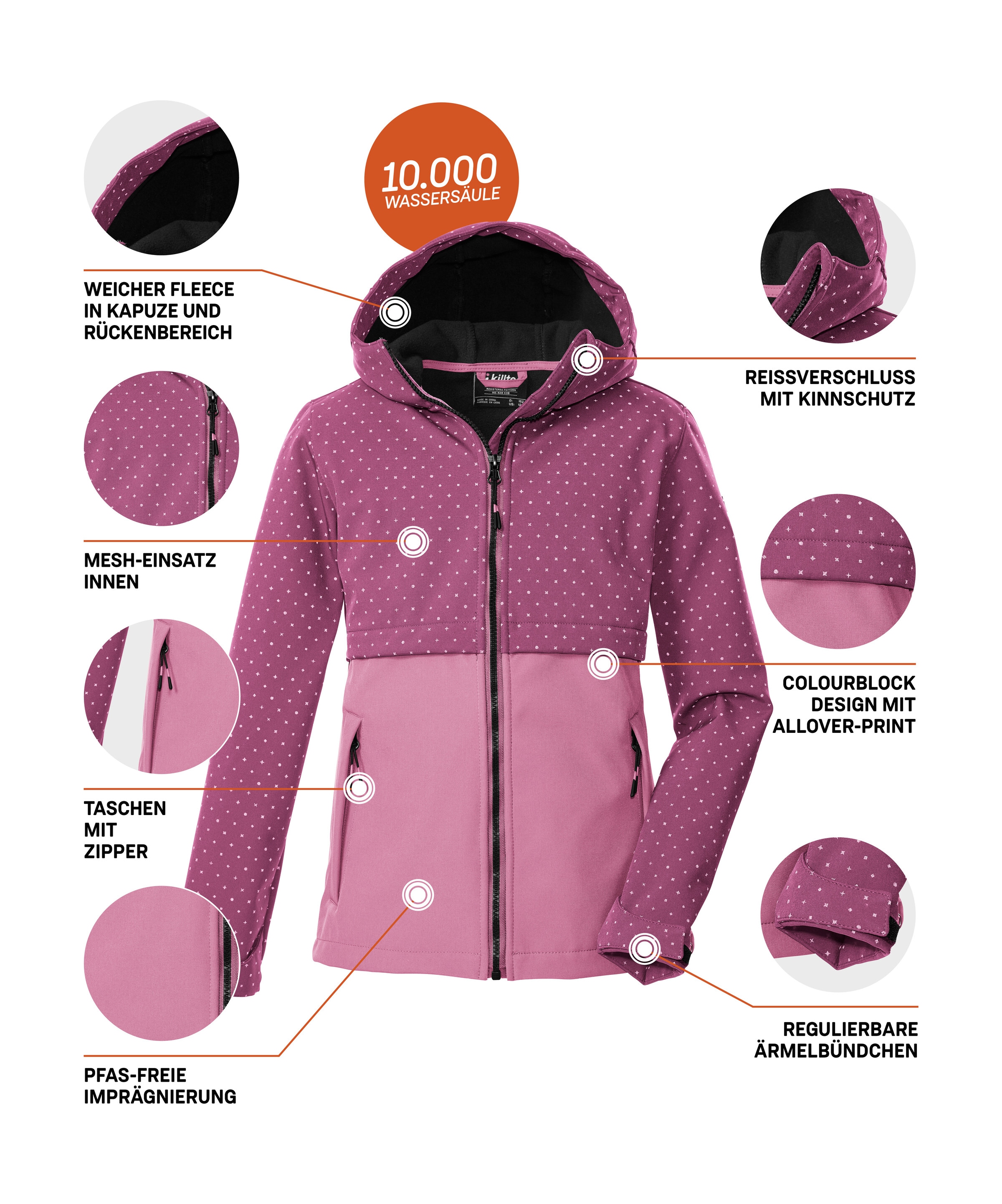 Killtec Softshelljacke »KOW 227 GRLS SFTSHLL JCKT«, Softshelljacke für Kids: wind- und wasserabweisend, reflektierend