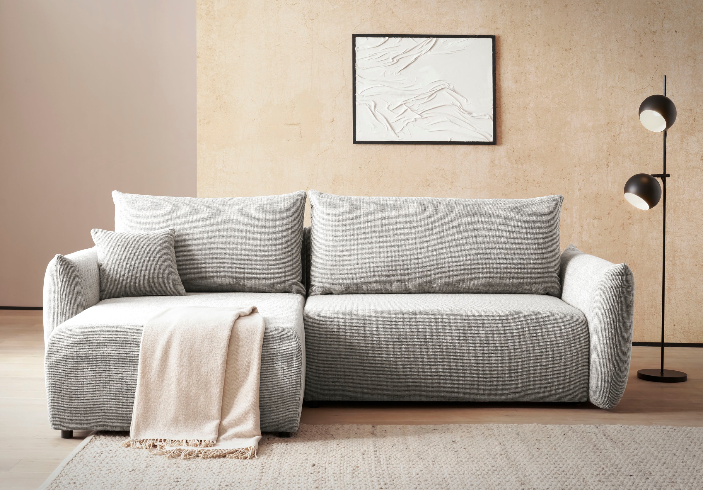 INOSIGN Ecksofa »MAVAS Schlafsofa mit Bettkasten, L-Form,«, ca.257/127cm (Liegefläche 212/145 cm), Cord, Chenille, Struktur