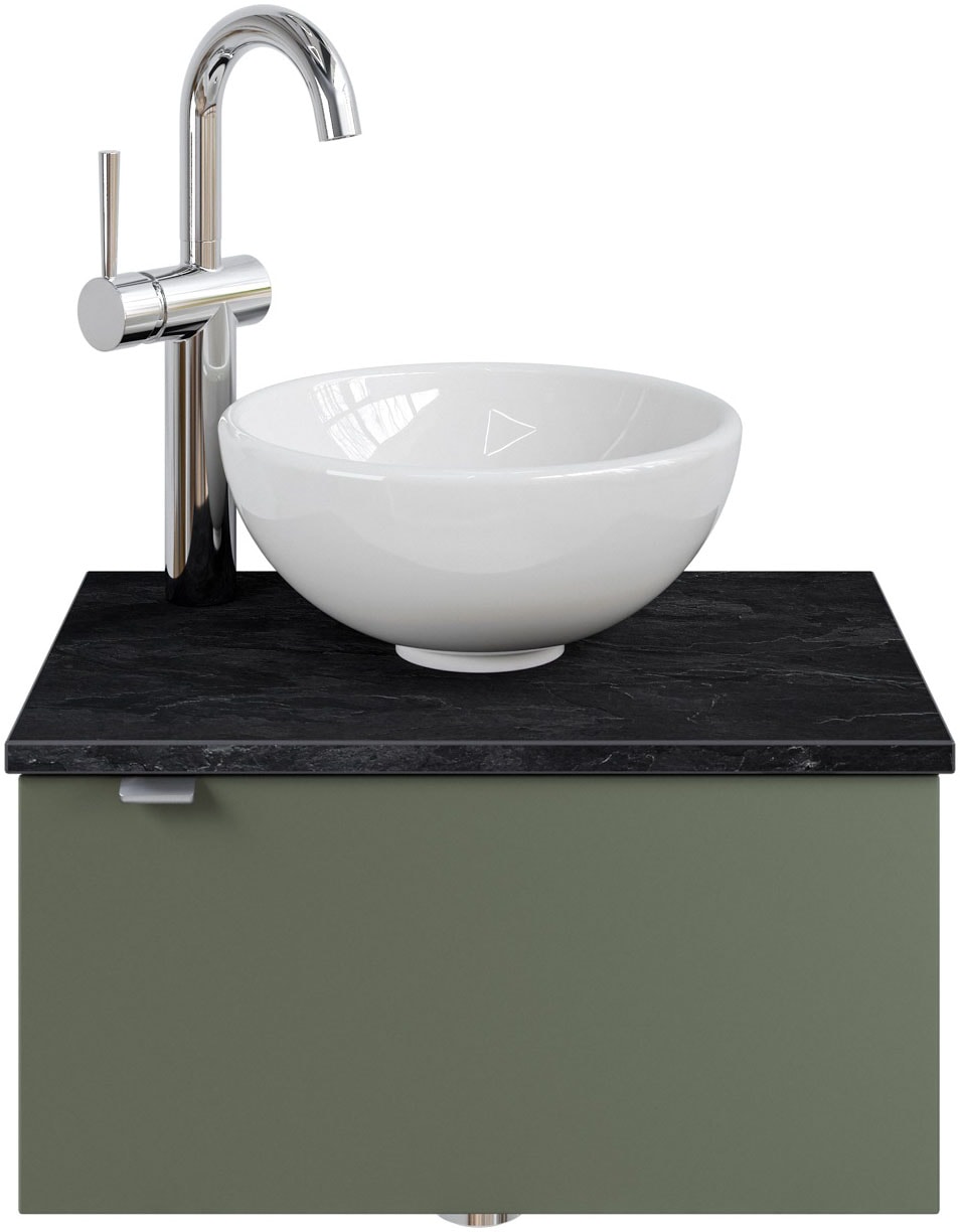 Saphir Waschtisch "Serie 6915 Waschschale mit Unterschrank für Gästebad, Gäste WC", 51 cm mit Keramik-Aufsatzbecken und 