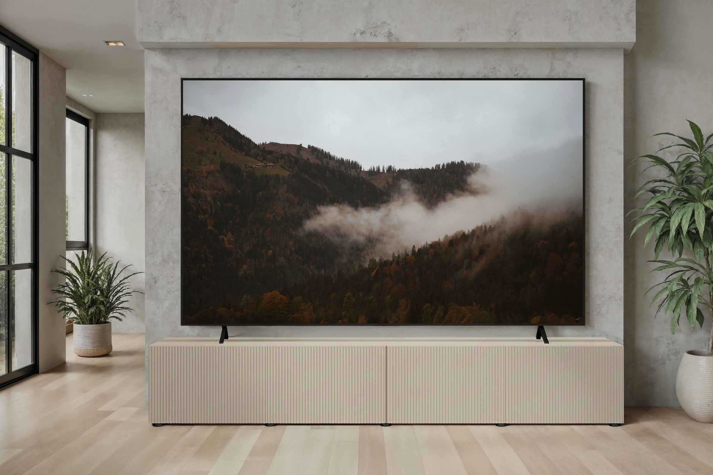 Home affaire Lowboard »Rio, 245 cm breit, 47 cm tief, 4 Türen mit geriffelten MDF Fronten« Modernes Lowboard für bis zu 98-Zoll-TV – perfekt für die WM