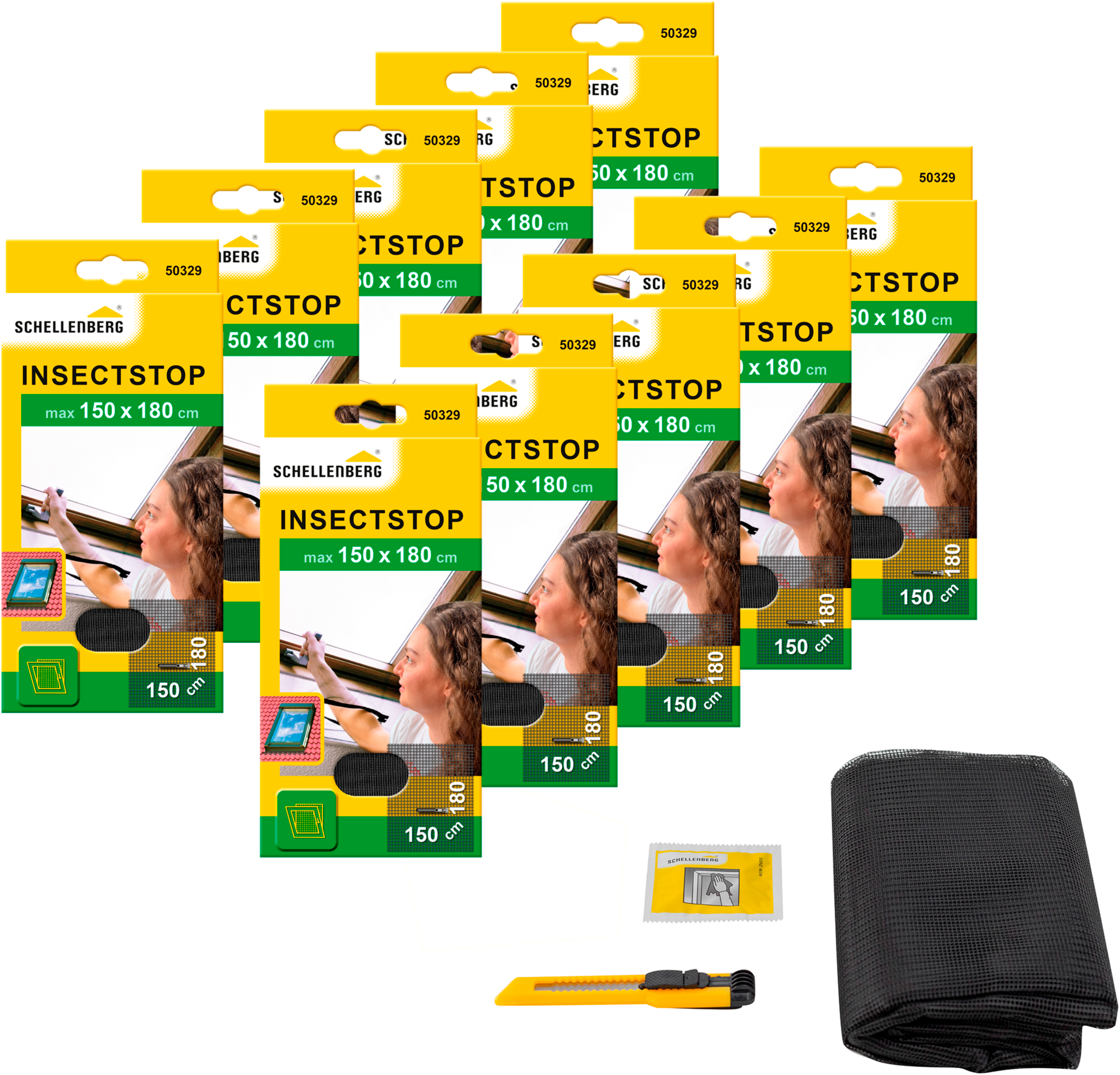 SCHELLENBERG Fliegengitter-Gewebe "für Dachfenster mit Reißverschluss", B/H: 150cm x 180cm, 10er Pack, grau, Insektenschutzgitter, Insektenschutz