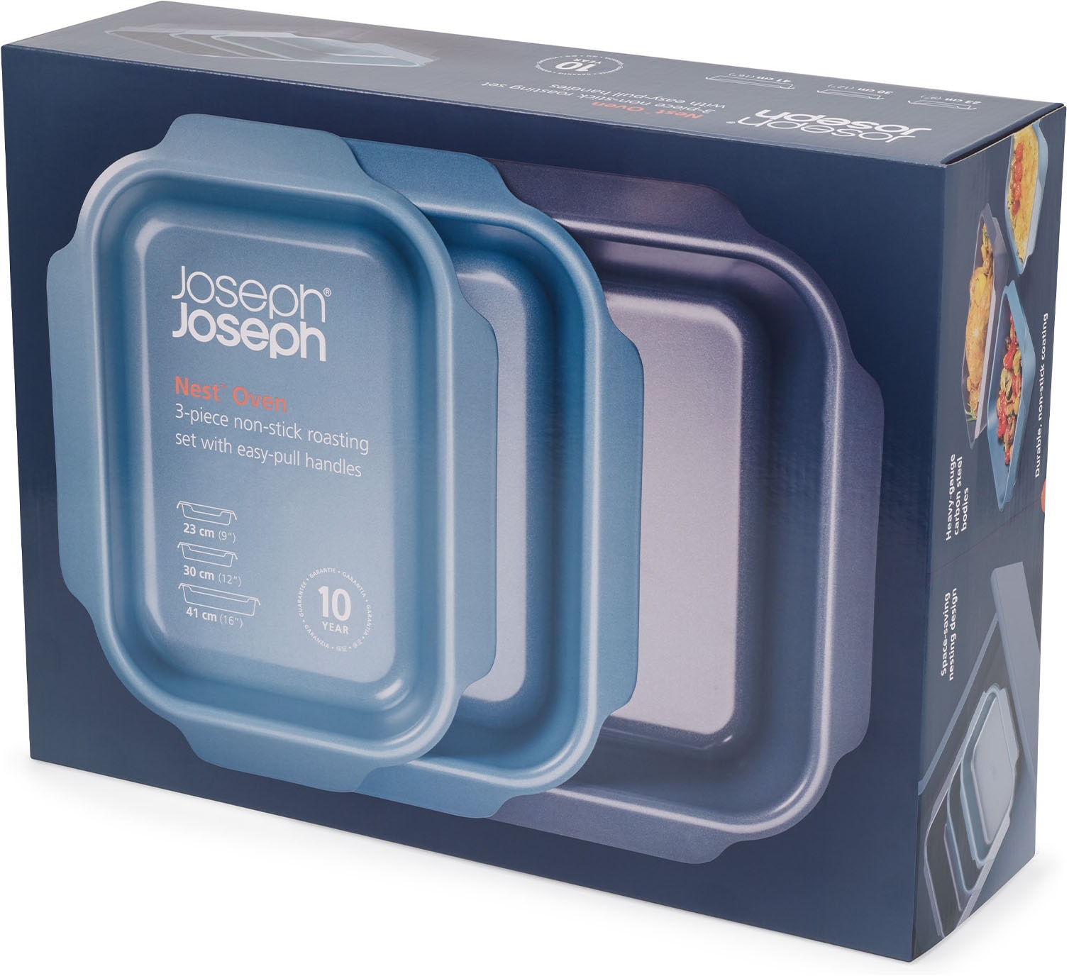 Joseph Joseph Ofenschale »Nest Oven Set, 3 stapelbare antihaftbeschichtete Bratbleche« Carbonstahl Set, 3 Stk. tlg. Stapelbar