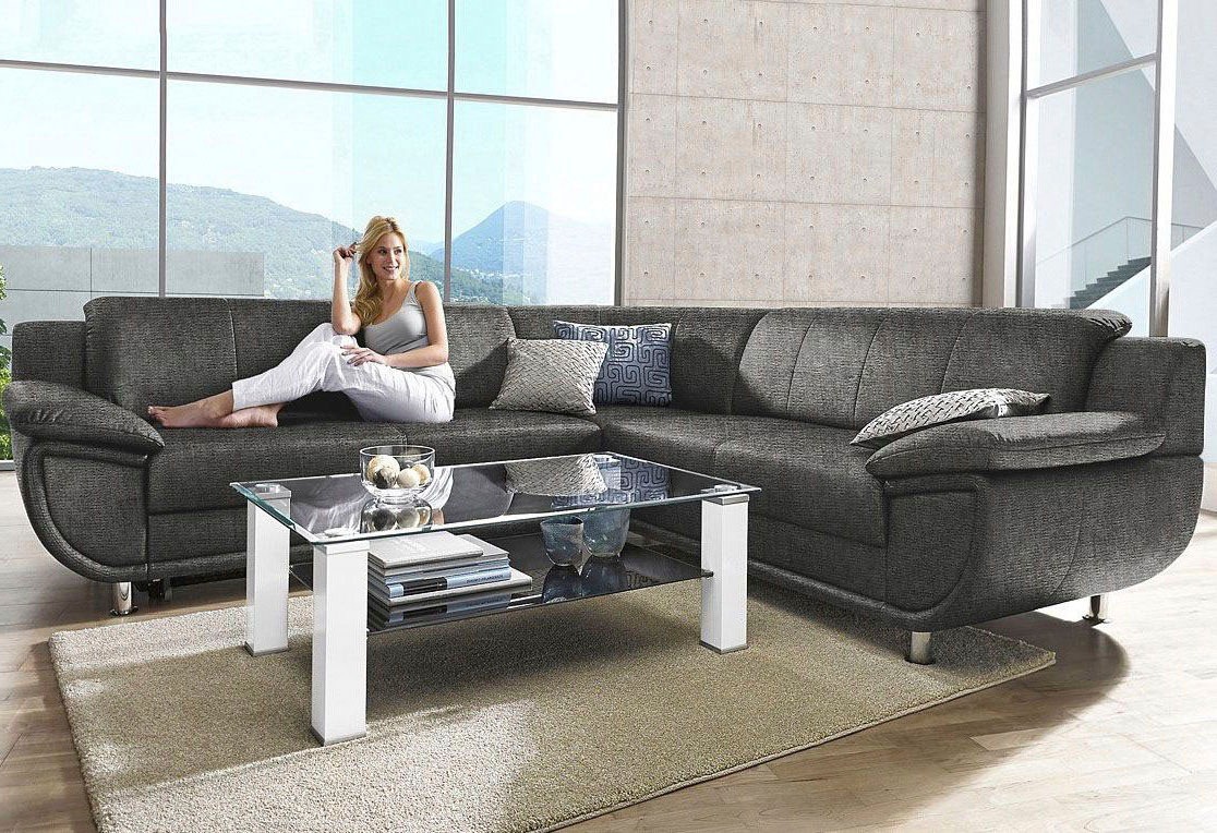 TRENDMANUFAKTUR Ecksofa "Rondo wahlweise mit Schlaffunktion, bequeme Armlehnen" L-Form, wahlw.mit Federkern, Füße chromfarben, Unser Dauertiefpreis