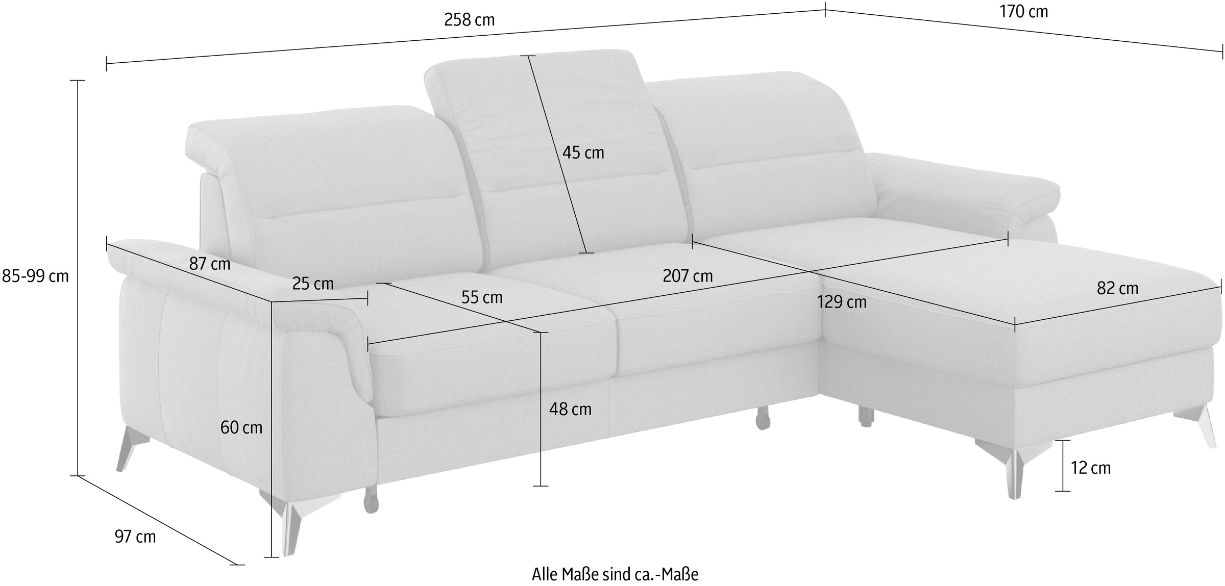sit&more Ecksofa »Sinatra L-Form«, mit Recamiere, optional mit Kopfteilverstellung und Armteilfunktion