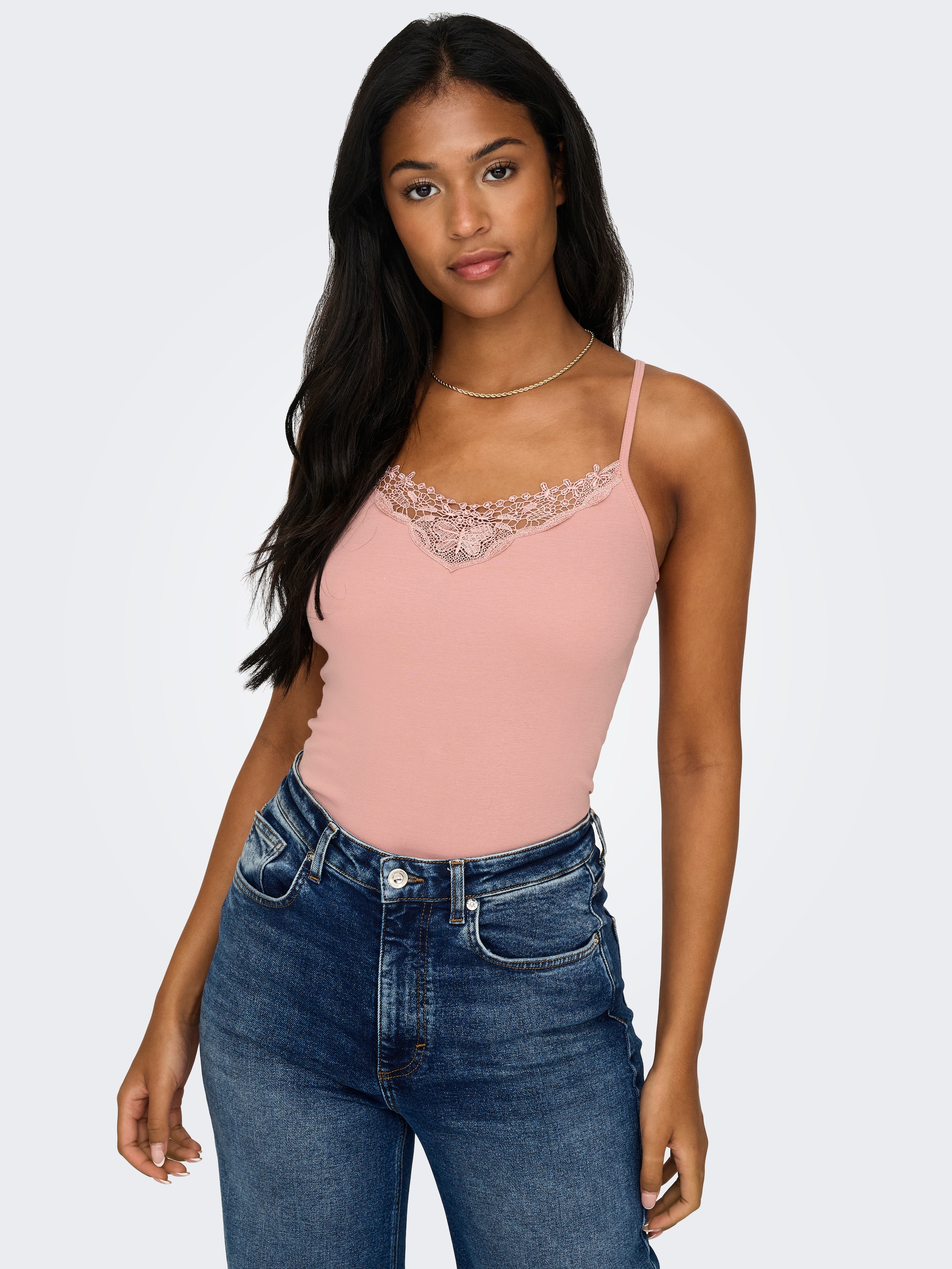 ONLY Spitzentop »ONLKIRA – Doppelpack mit Spitzendetail für feminine Looks« 2er-Pack,  figurbetont, modisch, Jersey, Baumwolle, V-Ausschnitt