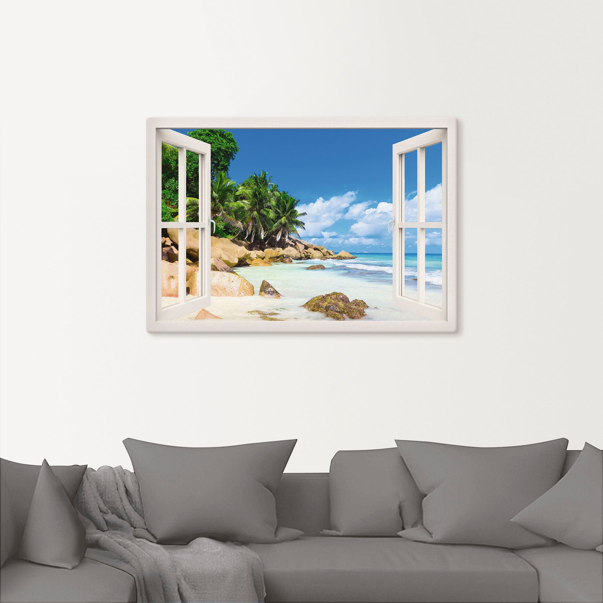 Artland Wandbild "Küste mit Palmen durchs Fenster" Karibikbilder 1 Stk. tlg günstig online kaufen