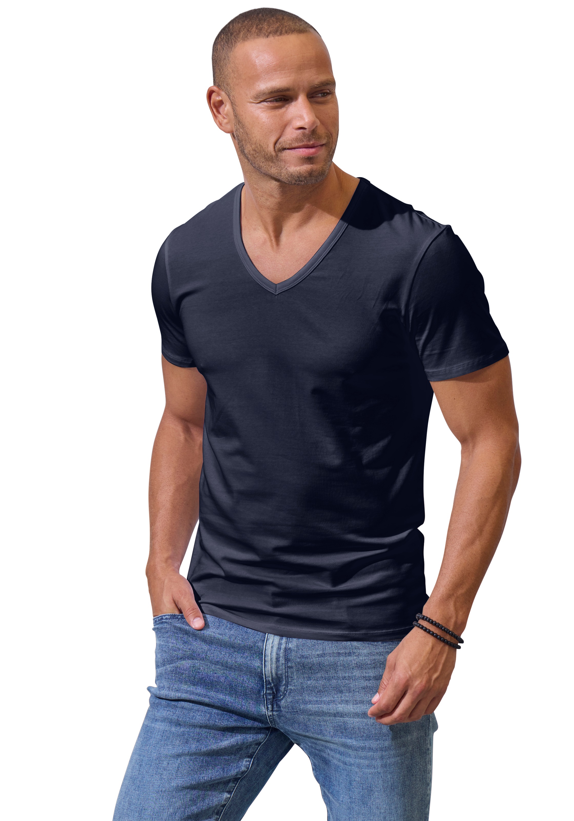 John Devin T-Shirt "mit tiefem V-Ausschnitt, V-neck Shirt" 3er-Pack, aus el günstig online kaufen