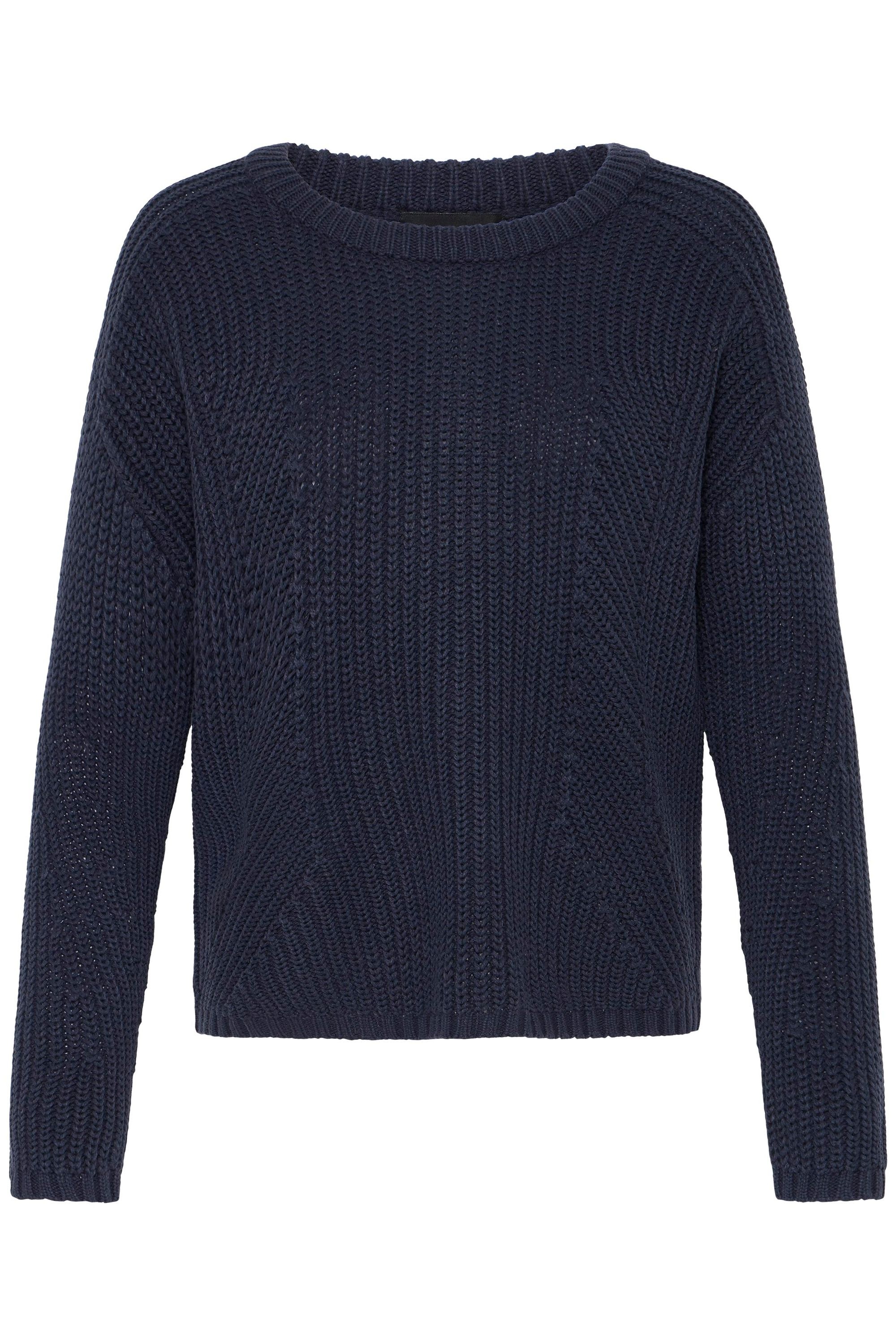Strickfleece-Pullover OXMO "Strickpullover OXFKANNA", Damen, Gr. M, blau (night sky), Obermaterial: 60% Baumwolle CO. 40% Polyacryl PAN., Pullover