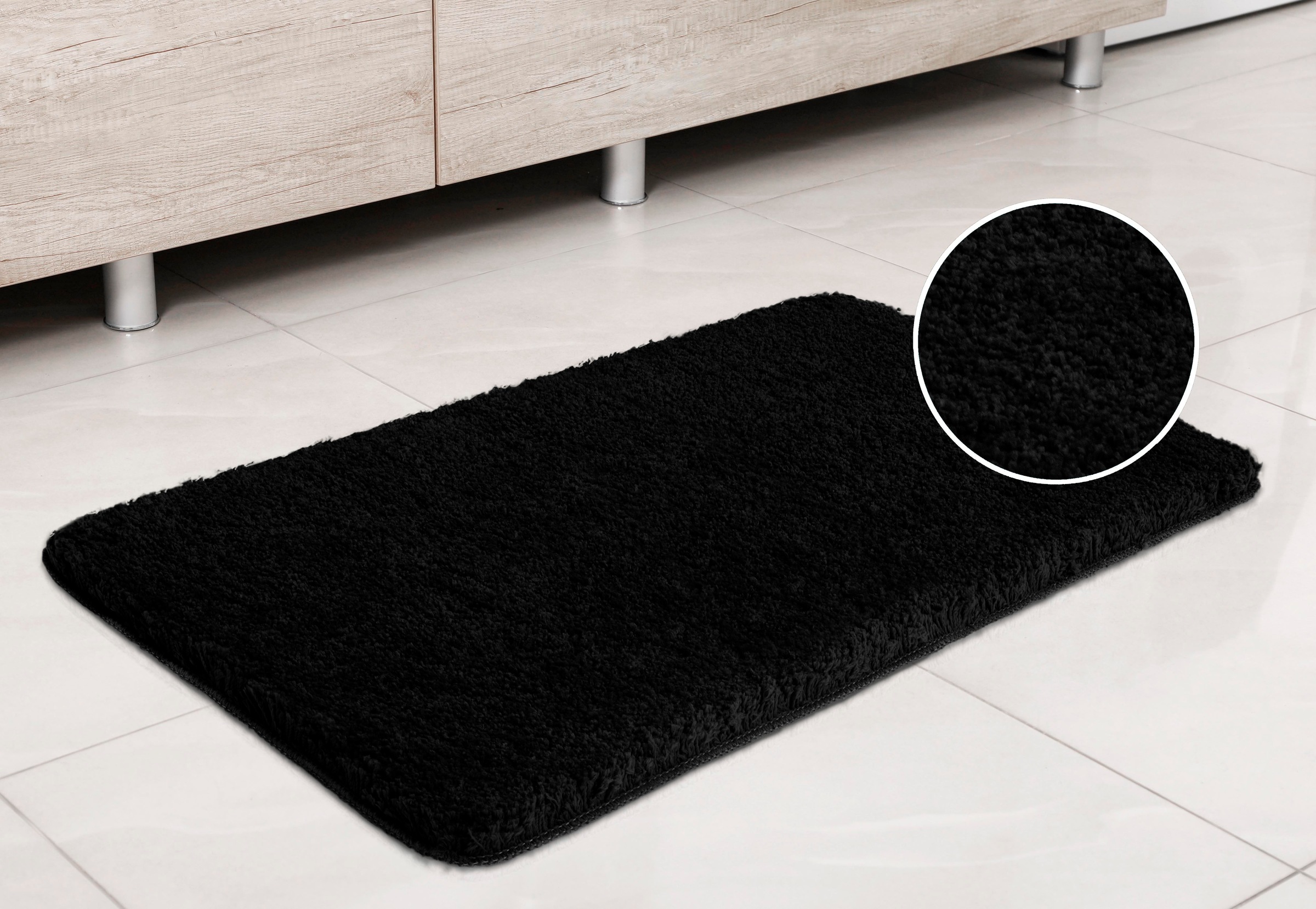 my home Badematte »Sanremo, Badvorleger, Badezimmer Teppich, sehr weich«, rutschhemmend beschichtet, fußbodenheizungsgeeignet-schnell trocknend, Badteppich, unifarben, rechteckig, rund & als 3-tlg. Set erhältlich