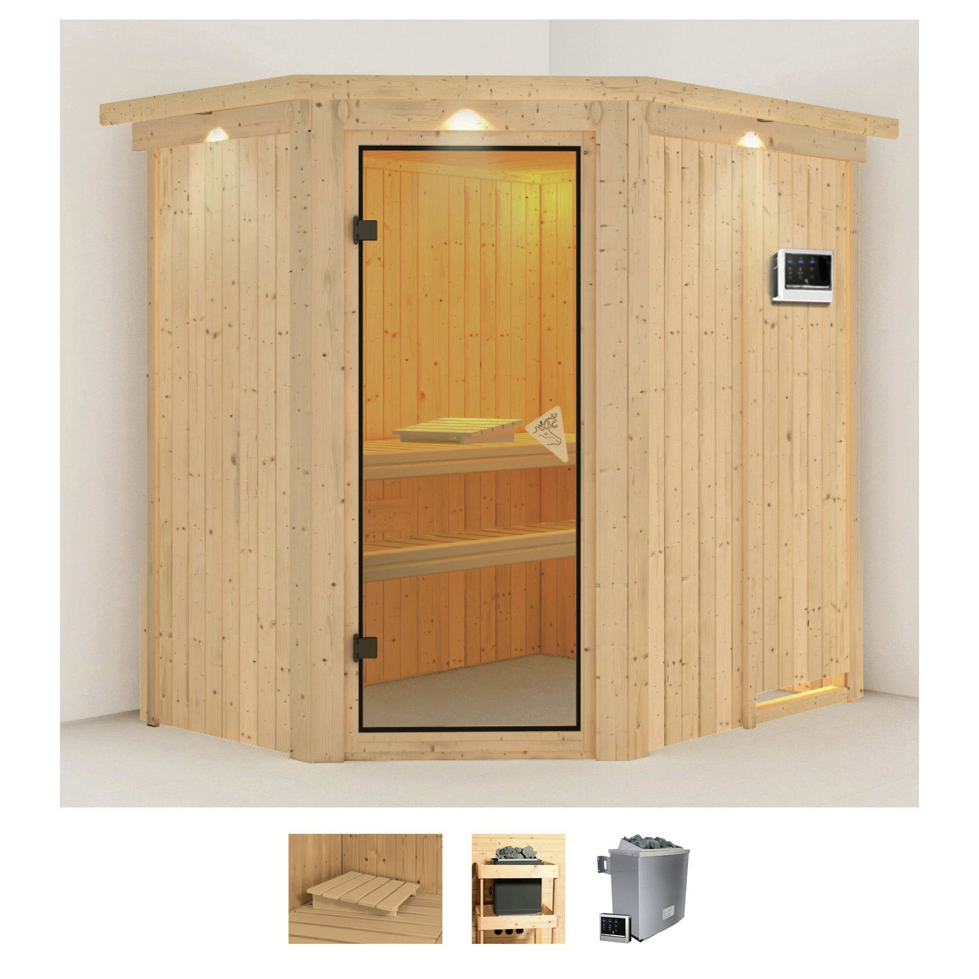 Karibu Sauna "Clara" Set, Ofen 9 KW externe Strg easy