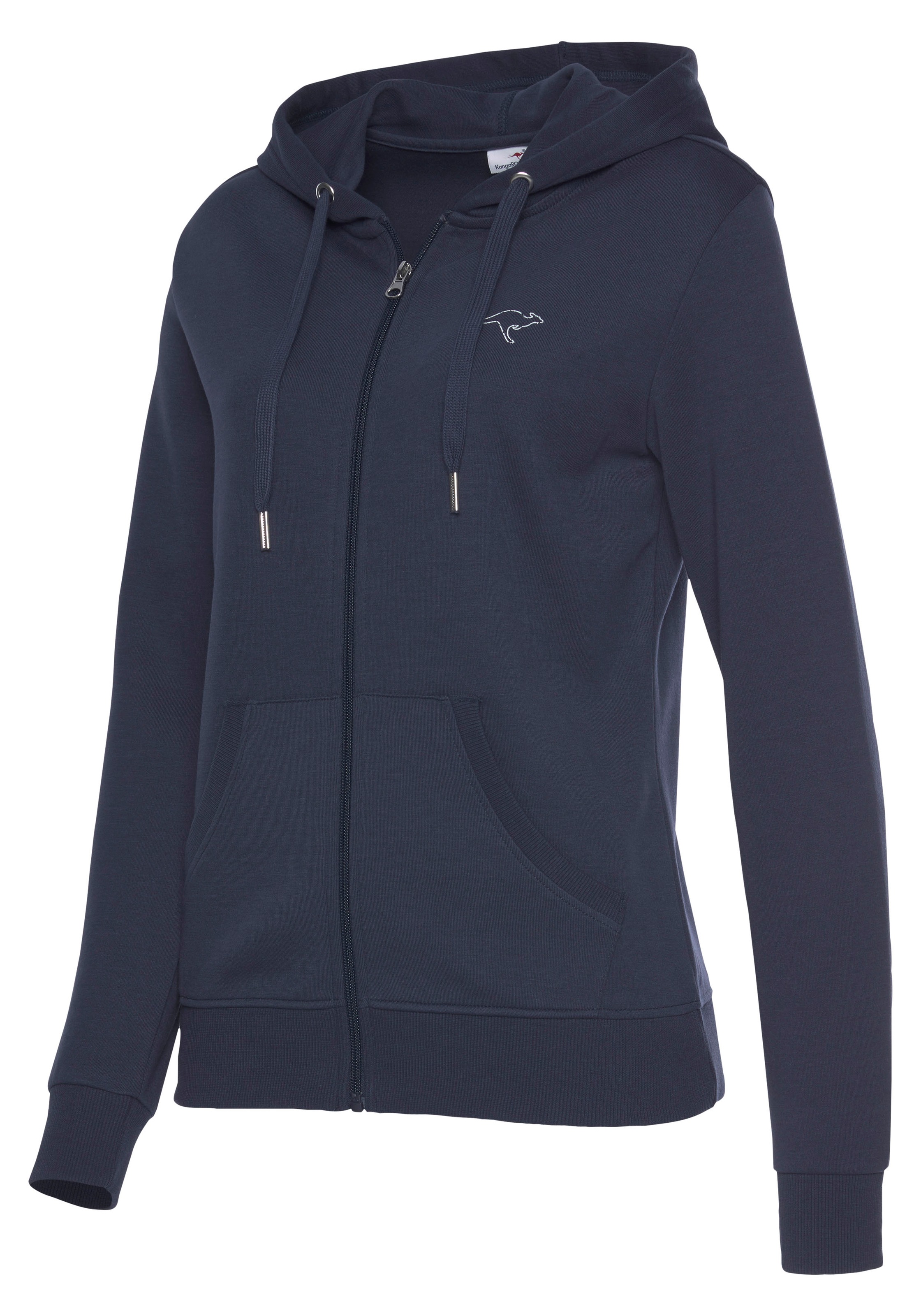 Sweatjacke KANGAROOS, Damen, Gr. 32/34, blau (marine), Interlock, Obermaterial: 60% Baumwolle, 40% Polyester, unifarben, Basic, hüftlang, Rippbündchen, Sweatjacken Sweatjacke, mit großem Logodruck auf dem Rücken, Loungewear 3
