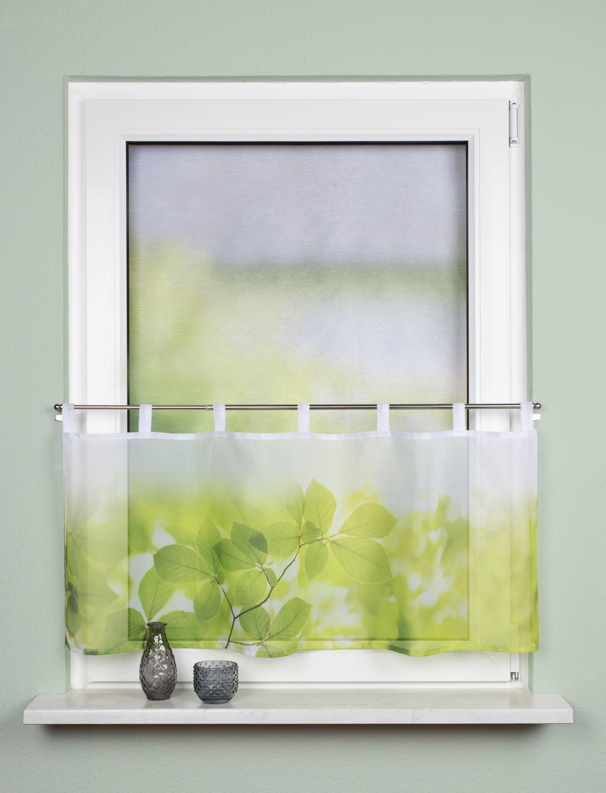 Vision S Scheibengardine »LEAF«, (1 St.), HxB: 45x120, Cafehaus Voile Digitaldruck