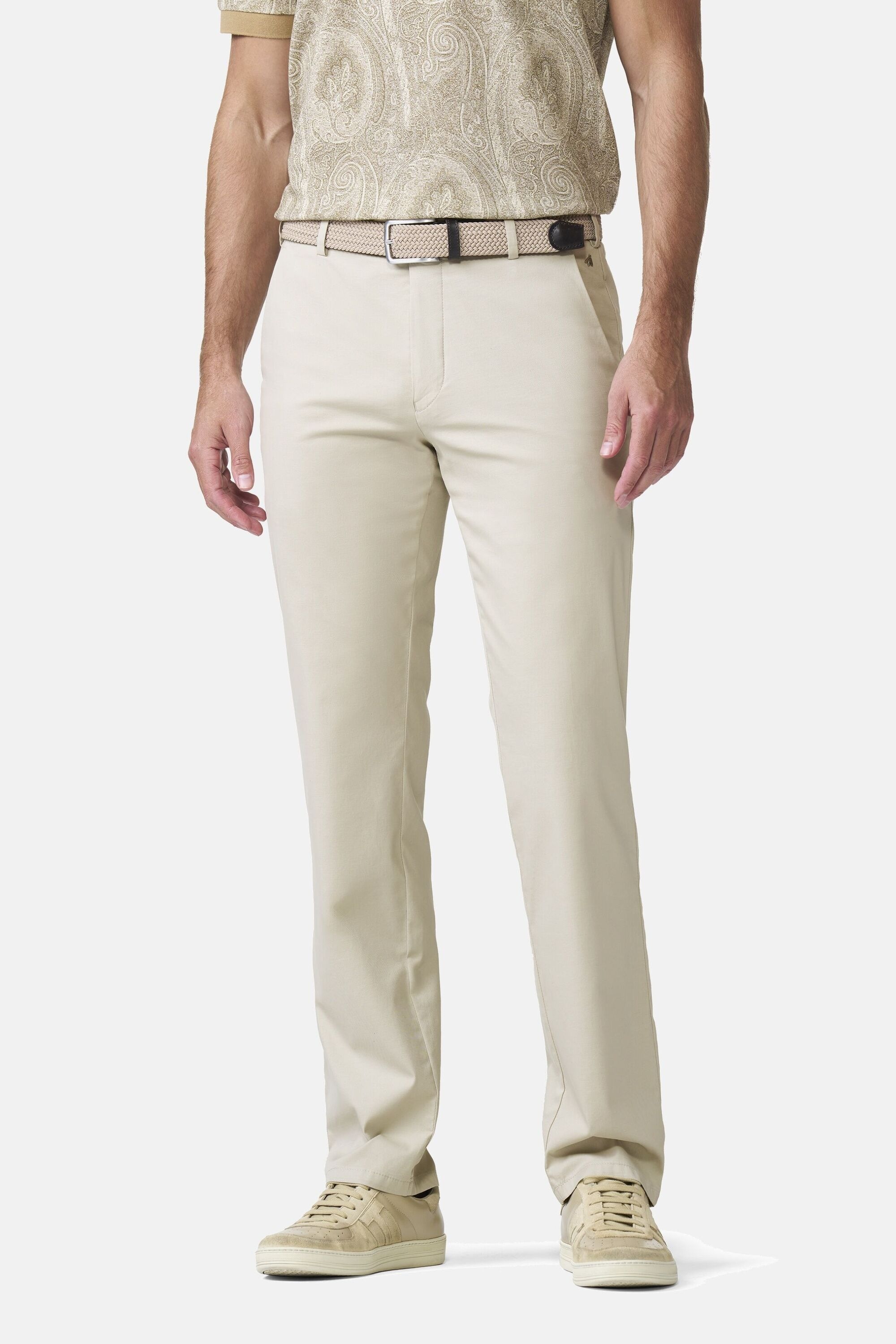 Chinos MEYER "Bonn 1-8142", Herren, Gr. 27, Normalgrößen, sand, 88% Baumwolle, 10% Seide, 2% Elasthan, unifarben, regular fit lang, Hosen, Seide-Bio-Baumwolle