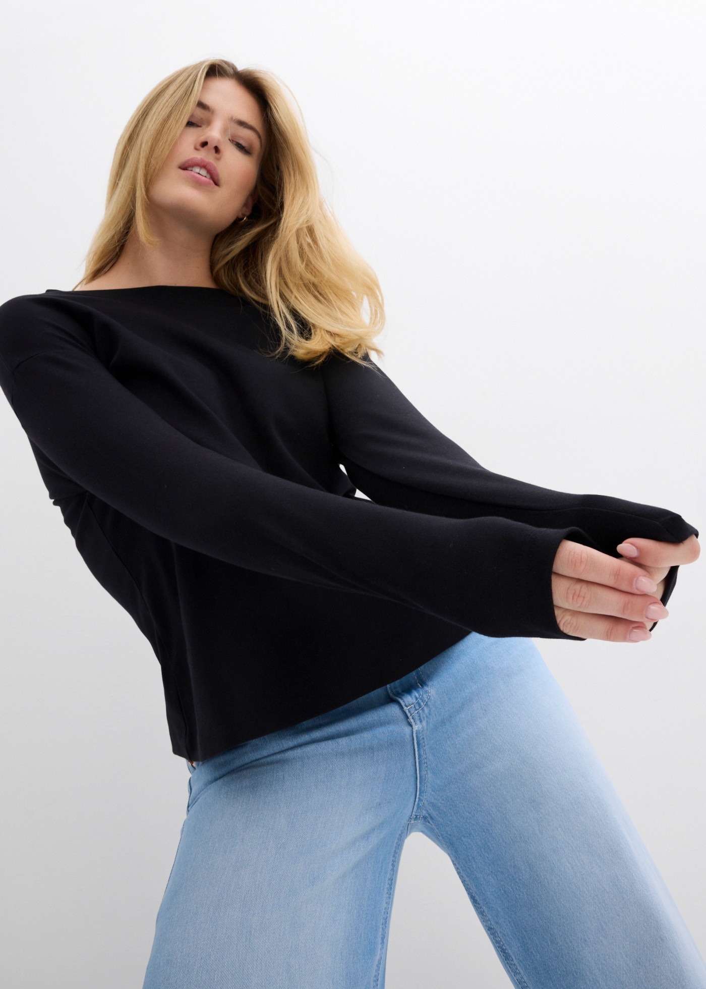 bonprix Langarmshirt aus schwerer Baumwolle, weiches Obermaterial
