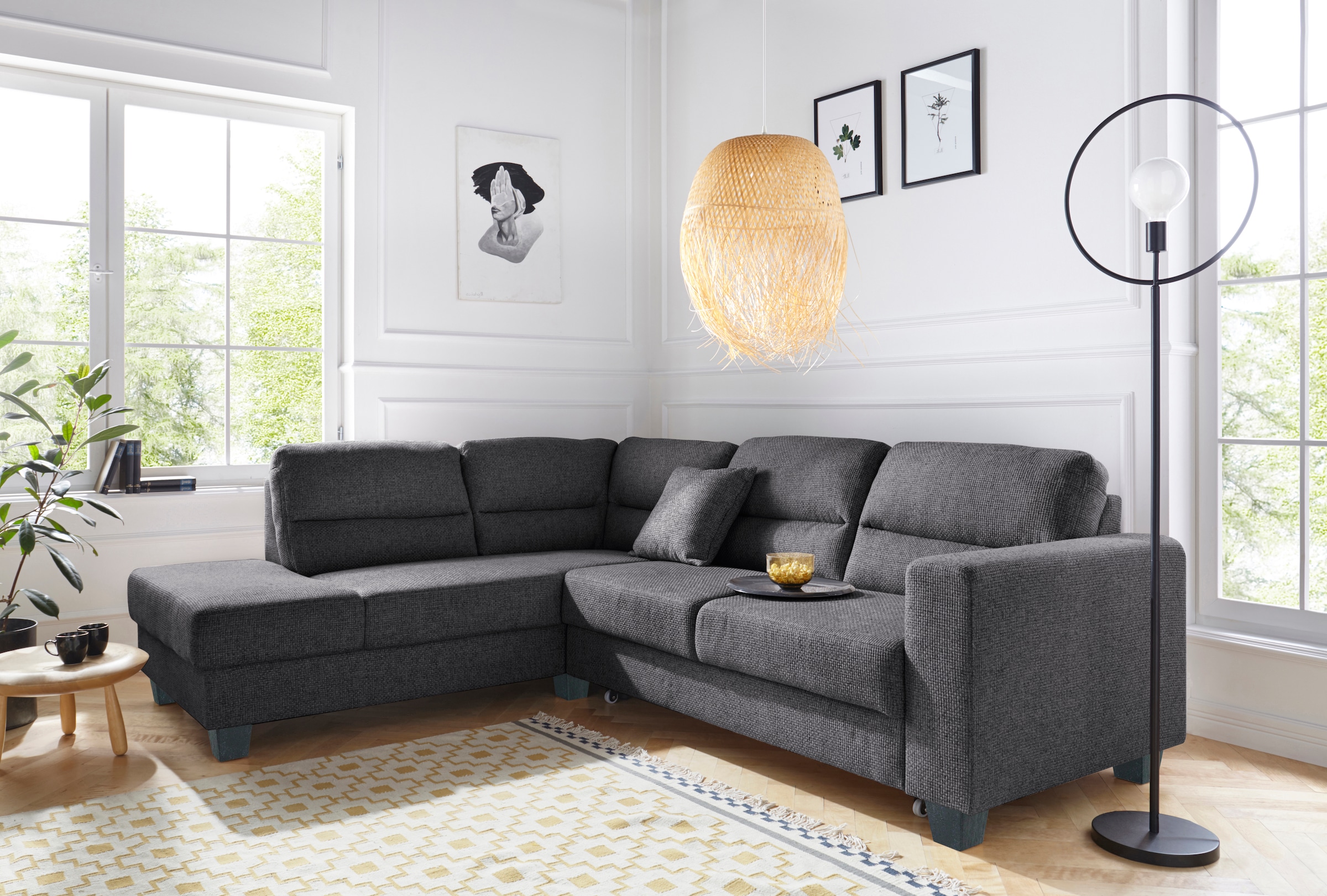 TRENDMANUFAKTUR Ecksofa »Chamber, zeitlos & elegant, bequem, L-Form«, inklusive einer Kopfstütze, wahlweise Schlaffunktion, B/T 203/245cm