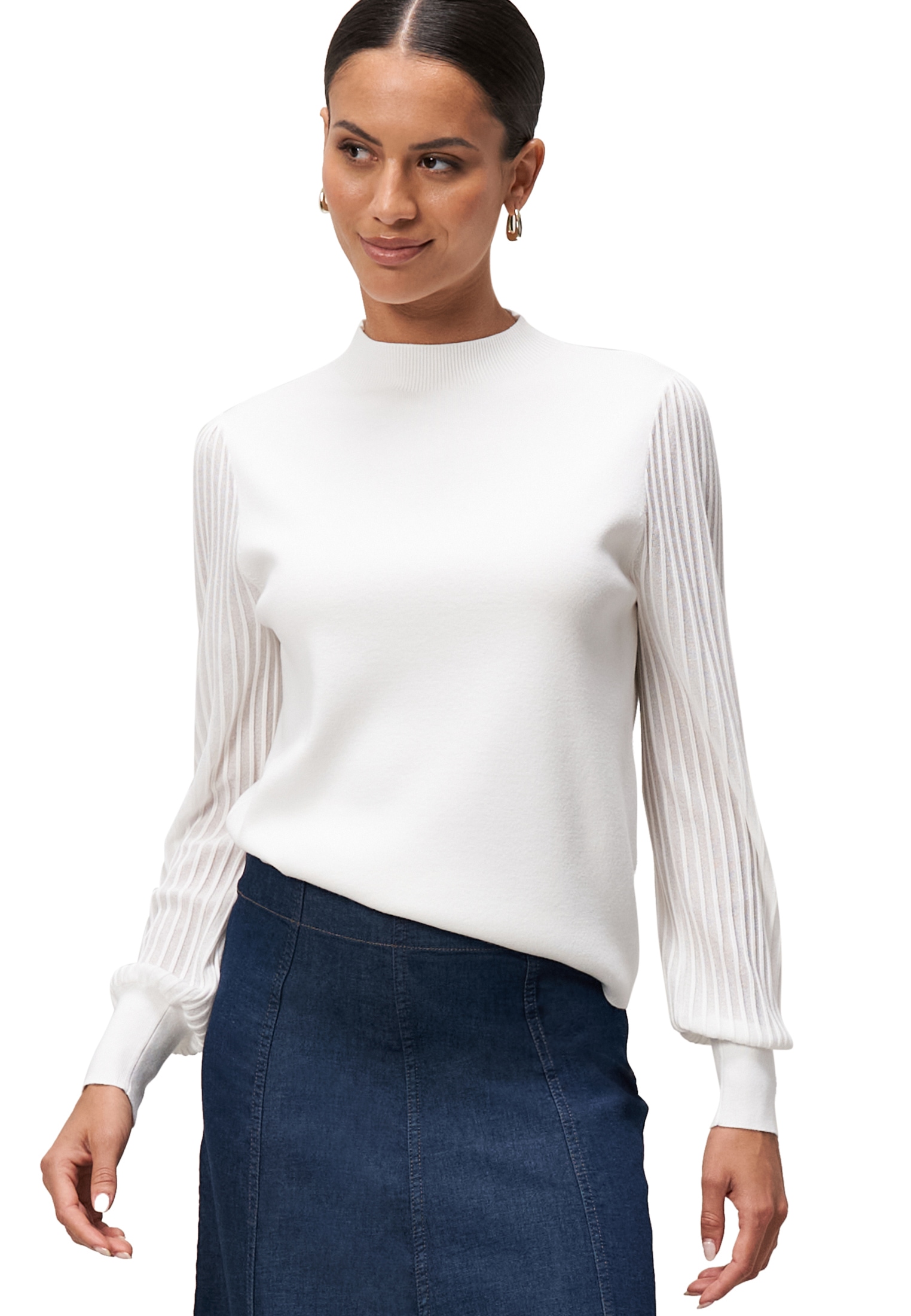 Zero Strickpullover "Damen Strickpullover mit transparenten Ärmeln" 1 Stk. günstig online kaufen