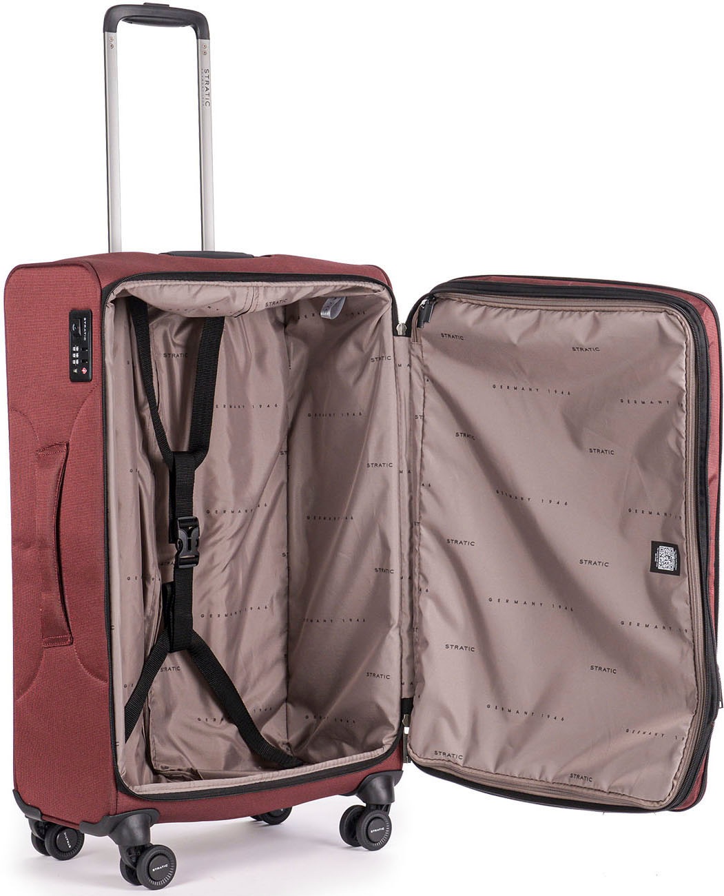 Stratic Weichgepäck-Trolley »Bendigo Light + M, redwine«, 4 Rollen, Reisekoffer großer Koffer Aufgabegepäck TSA-Zahlenschloss