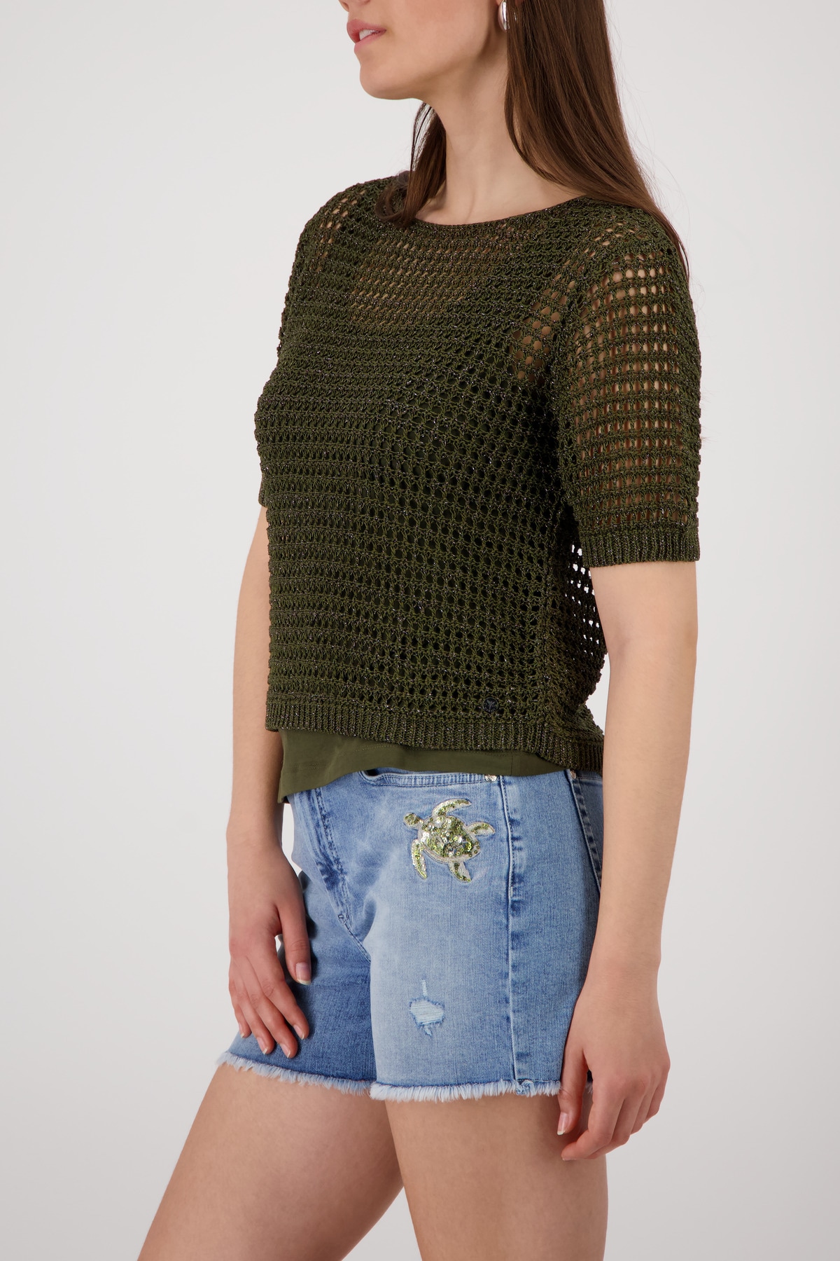 Monari Strickpullover »Pullover Glanzbändchen« Regular fit mit Ajour-Strick
