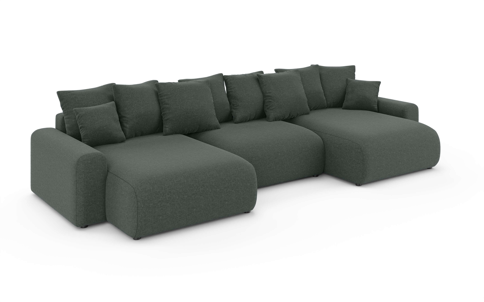 Home affaire Wohnlandschaft »LAKESIDE mit Bettfunktion und Bettkasten, Maße B/T/H: 332,5/142/84 cm«, U‑Form mit vielen Kissen und Wellenunterfederung