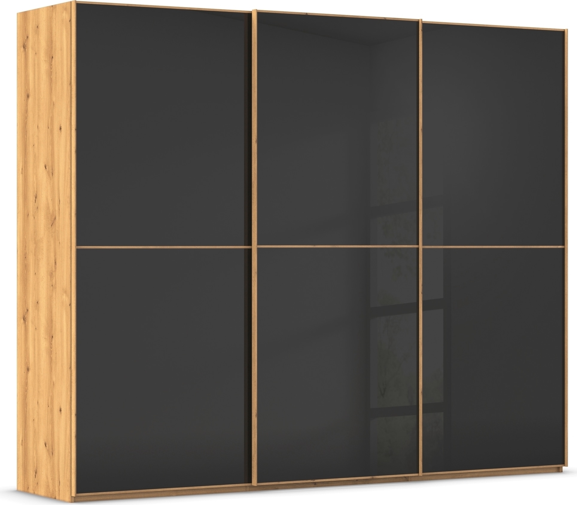 rauch Schwebetürenschrank "Kleiderschrank Schrank Garderobe Schlafzimmerschrank SCALE-DUO" edle zweigeteilte Türen Glas-Front mit 3 Zierleisten MADE IN GERMANY